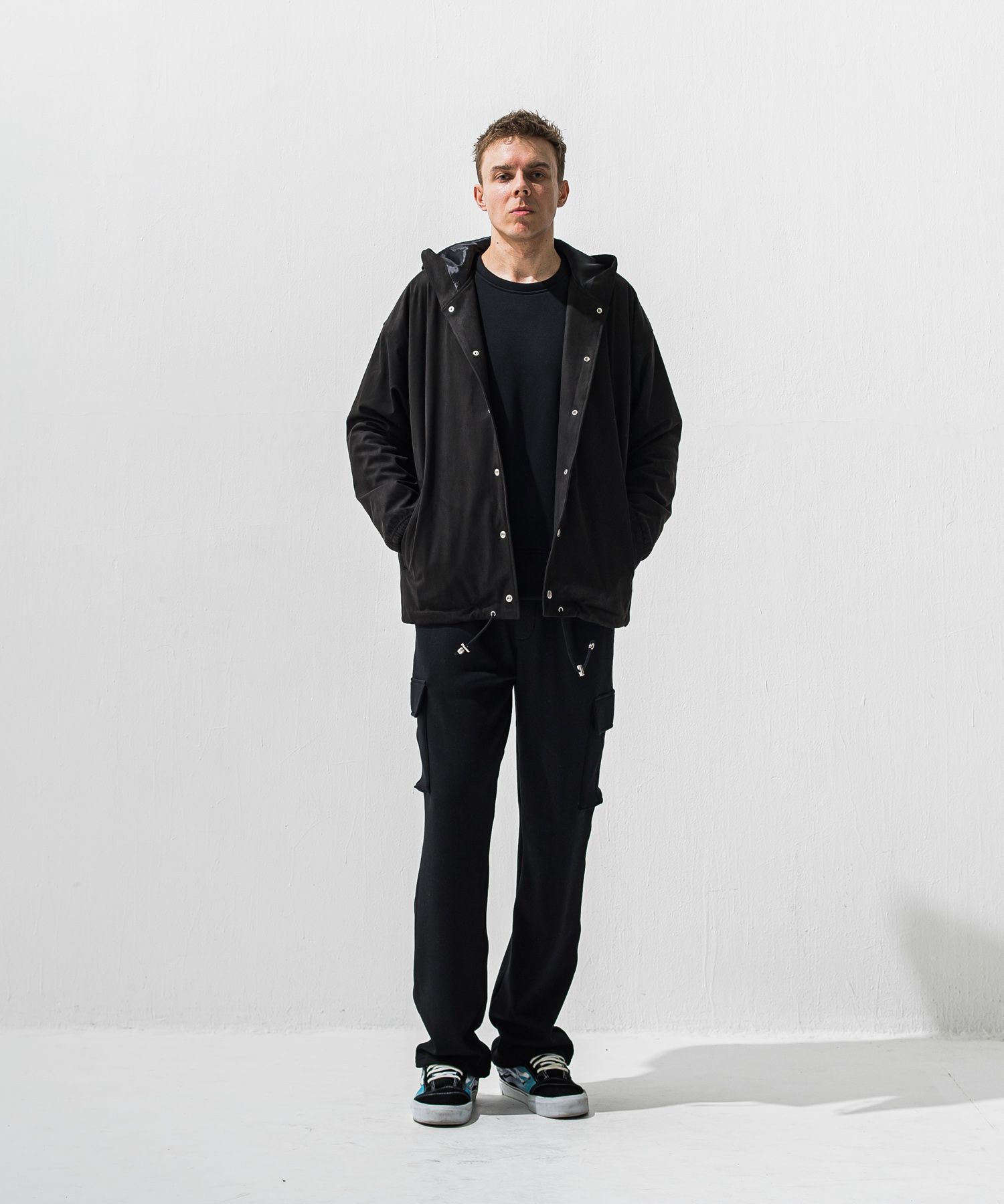 VELOURS FLEECE HEAD CARGO / RC42-ST-043 / 裏起毛セミワイドカーゴタックパンツ / ブラック (11月中旬入荷予定)