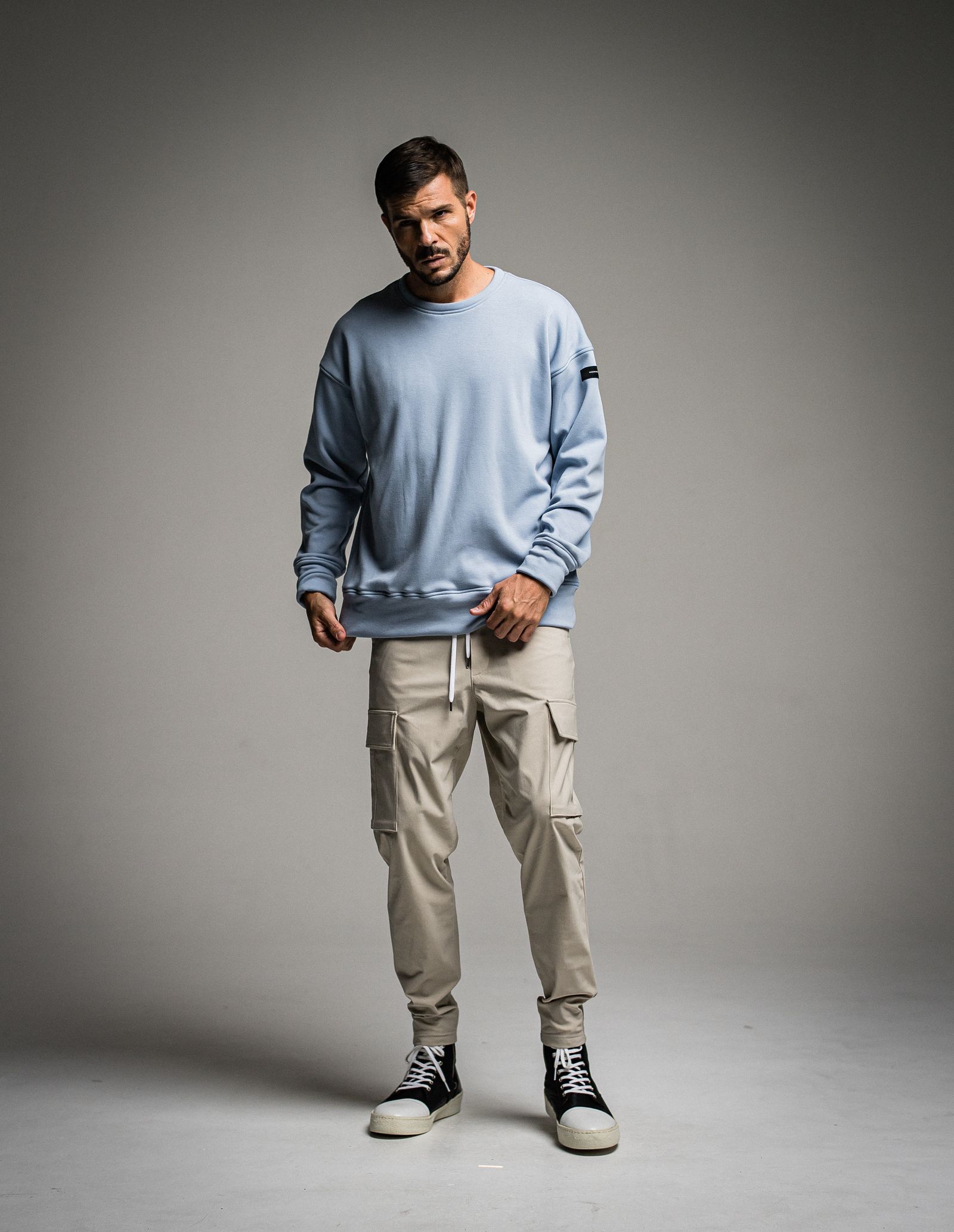 ID BACKROGO VELOURS FLEECE DROP TRAINER / RC26-C-002 / 裏起毛バックロゴトレーナー / サックス