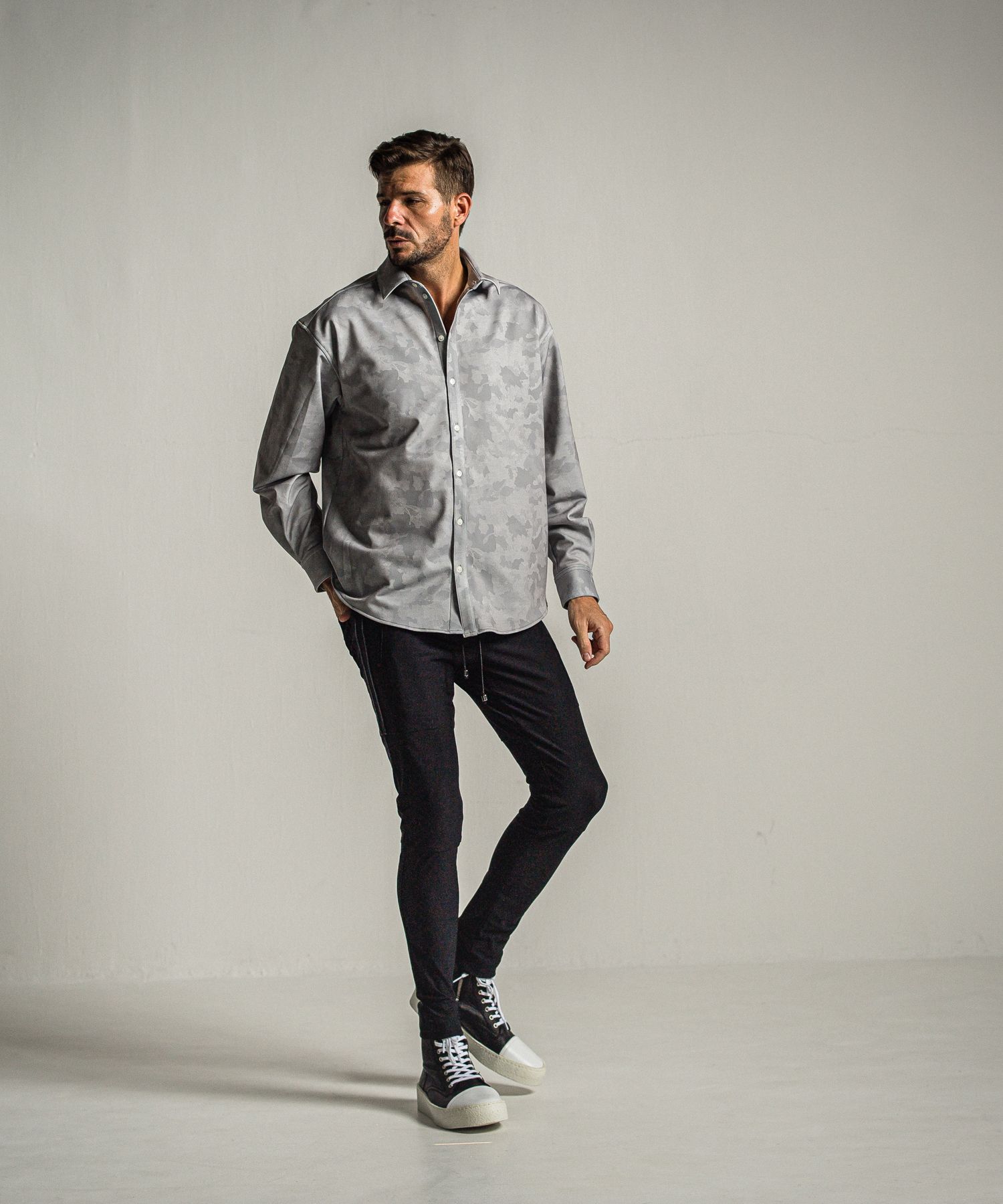 JERSEY JACK SHIRT / RC34-SH-001 / 裏起毛オーバーサイズシャツ / グレーカモフラ