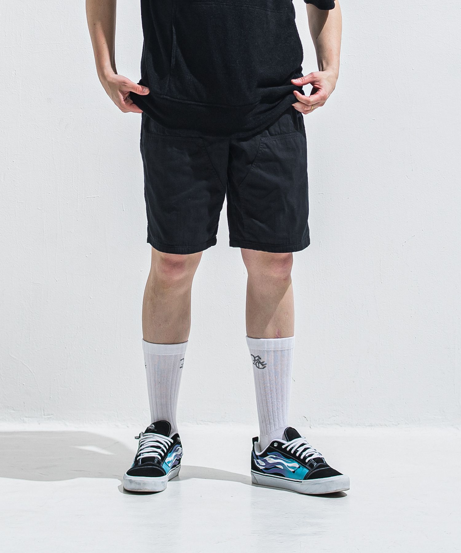 DOUBLE KNEE SHORTS / RC40-HP-007 / ダブルニーデニムハーフパンツ / ブラック (6月上旬入荷予定)