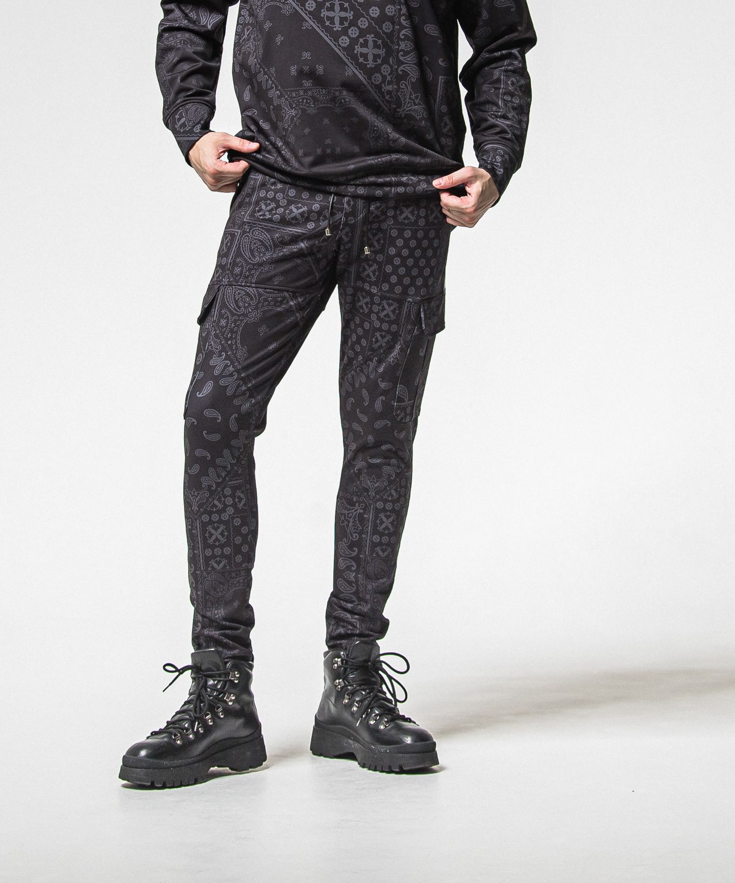DARRELL HEAT CARGO PT / RC38-ST-010H / 裏起毛カーゴラインパンツ / ペイズリーブラック (11月上旬入荷予定)