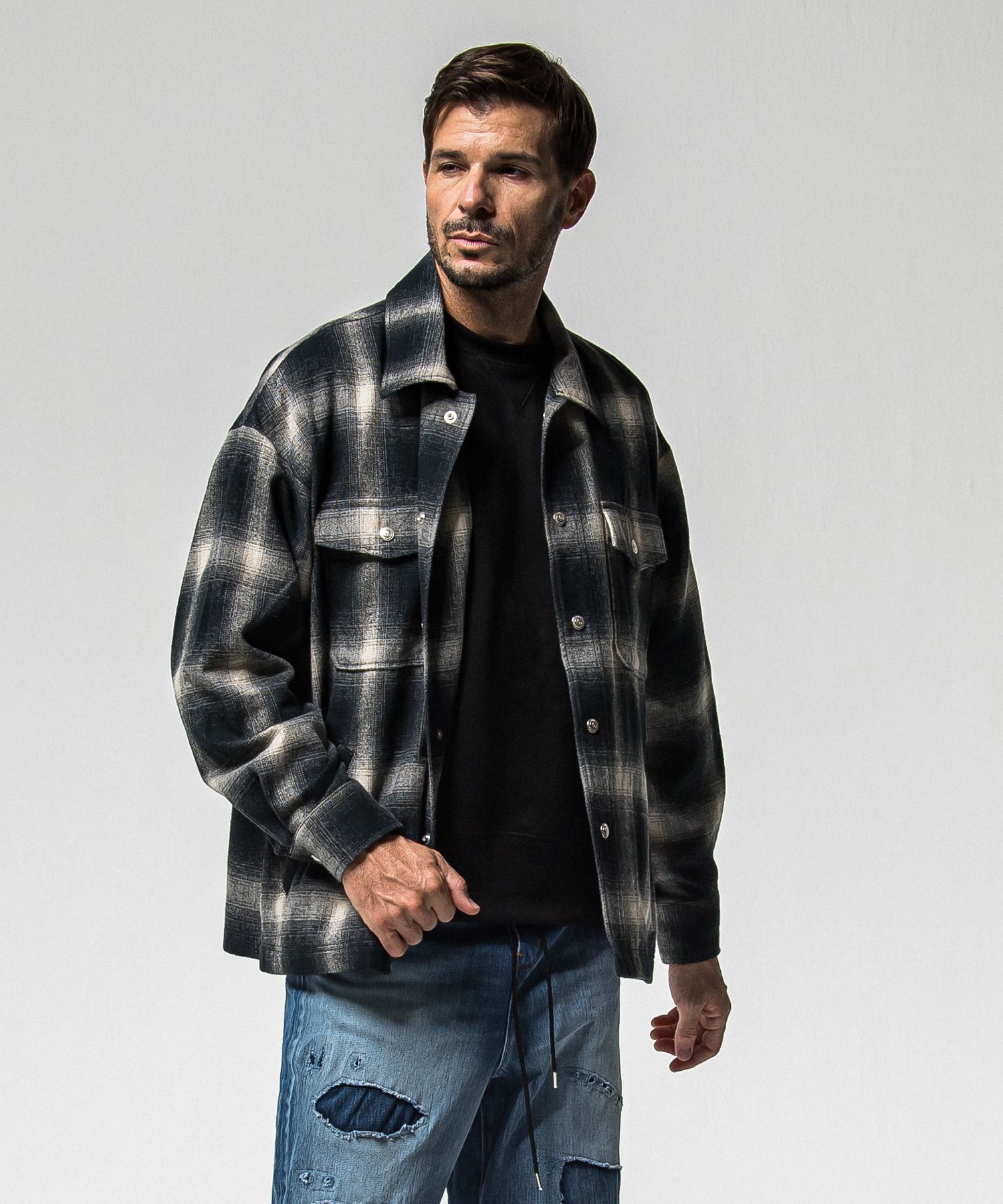 FLANNEL CHECK JK / RC38-JK-007 / フランネルチェックCPOジャケット / ブラック (10月中旬入荷予定)