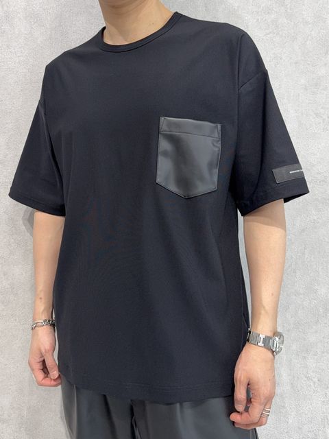 LEATHER POCKET OVER NYLON T / RC39-T-005 / レザーポケットナイロンビッグTシャツ / ブラック