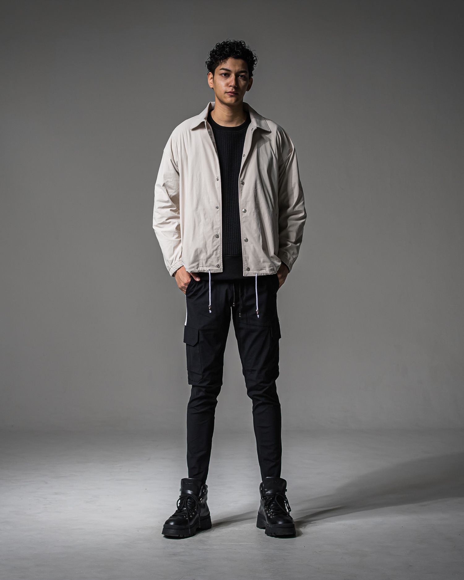 STRIPE QUILTING DROP TRAINER / RC37-C-003 / ストライプキルティングトレーナー / ブラック (9月下旬入荷予定)