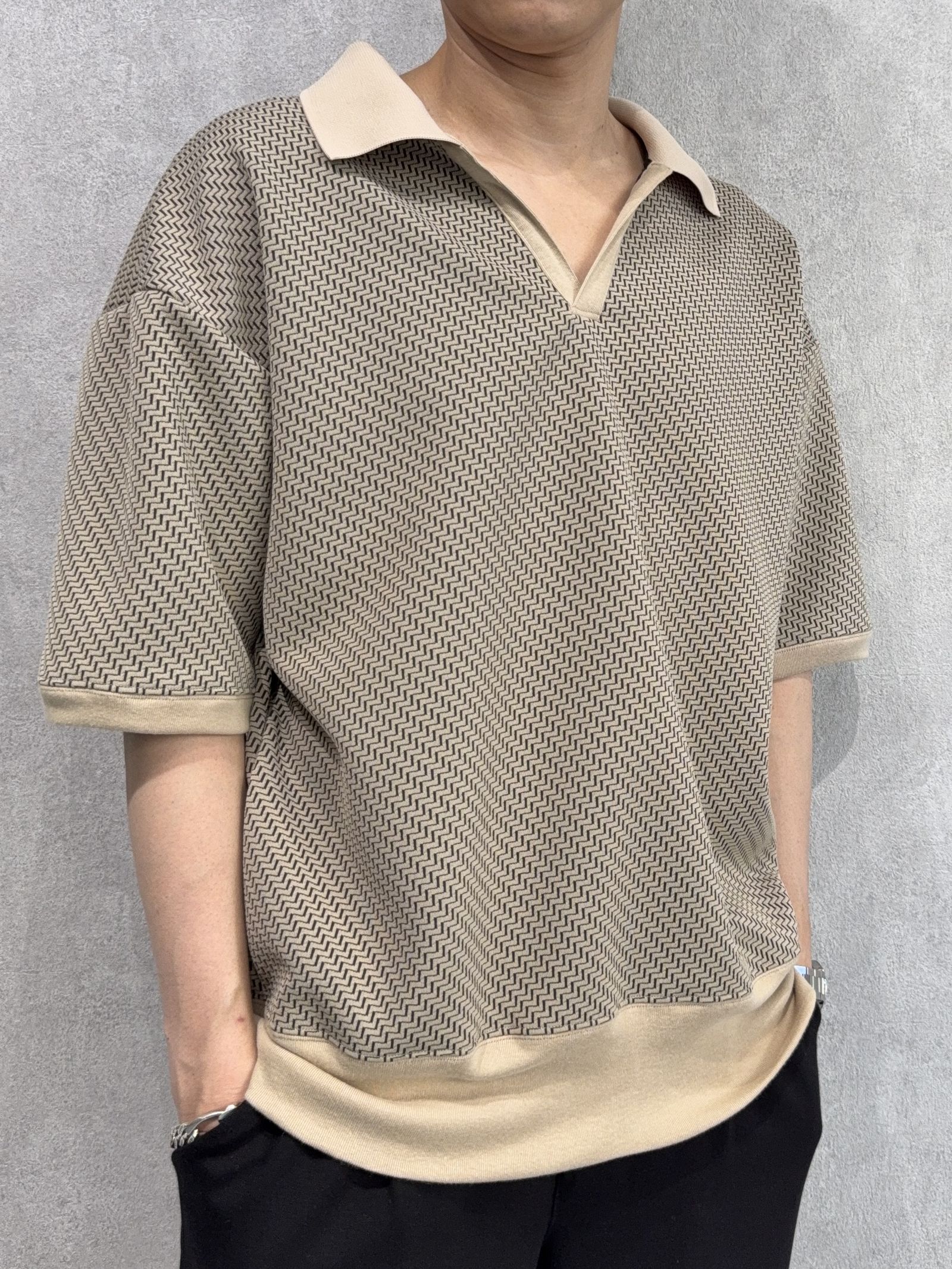 BLISTER POLO / DP1-T-005 / ブリスターニットスキッパーポロ / ベージュ