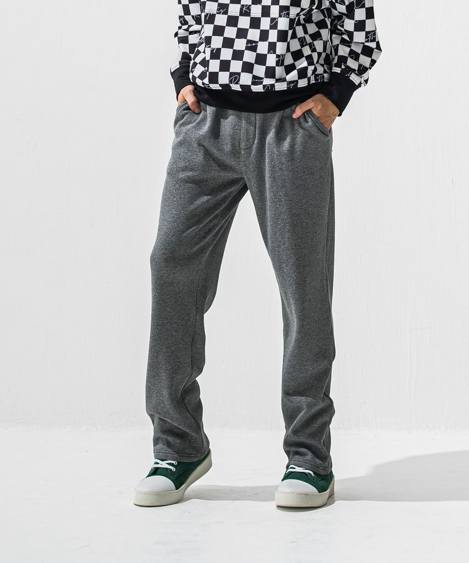 VELOURS FLEECE WIDE TUCK PANTS / RC42-ST-016HWT / 裏起毛セミワイドタックパンツ / チャコール (11月中旬入荷予定)