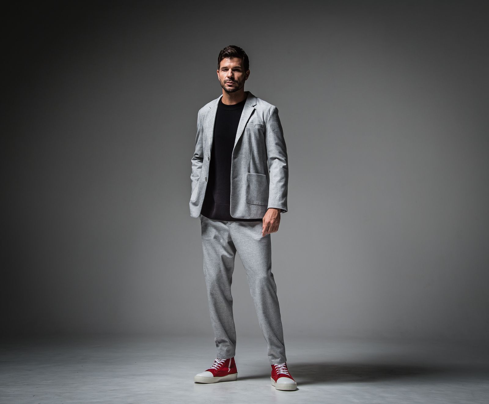 PAT WIDE EASY PANTS / RC30-ST-036 / ベルト付きテーパードワイドパンツ / グレーウール
