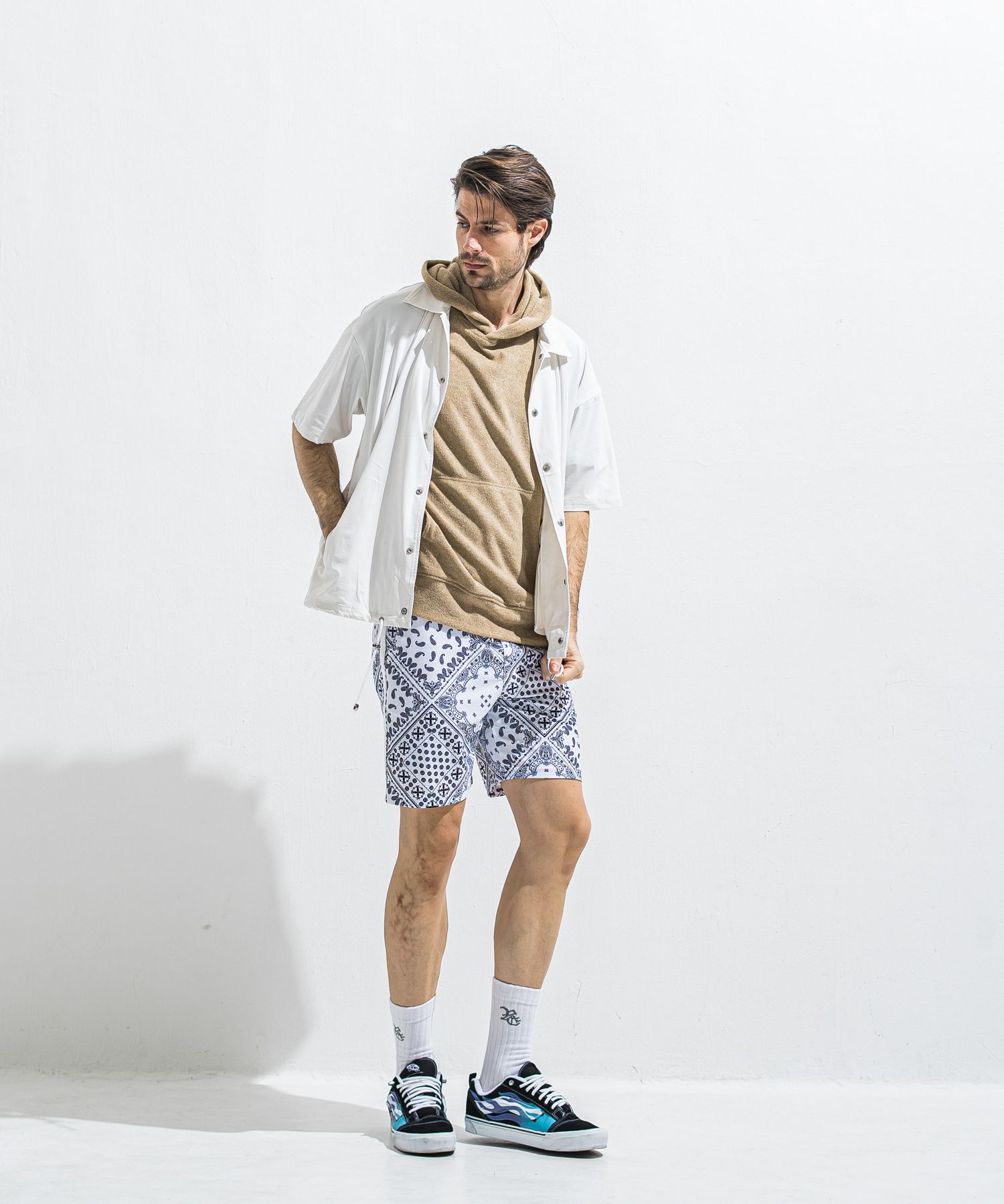 NYLON HALF COACH JACKET / RC40-C-002 / 半袖ナイロンコーチジャケット / ホワイト (5月中旬入荷予定)