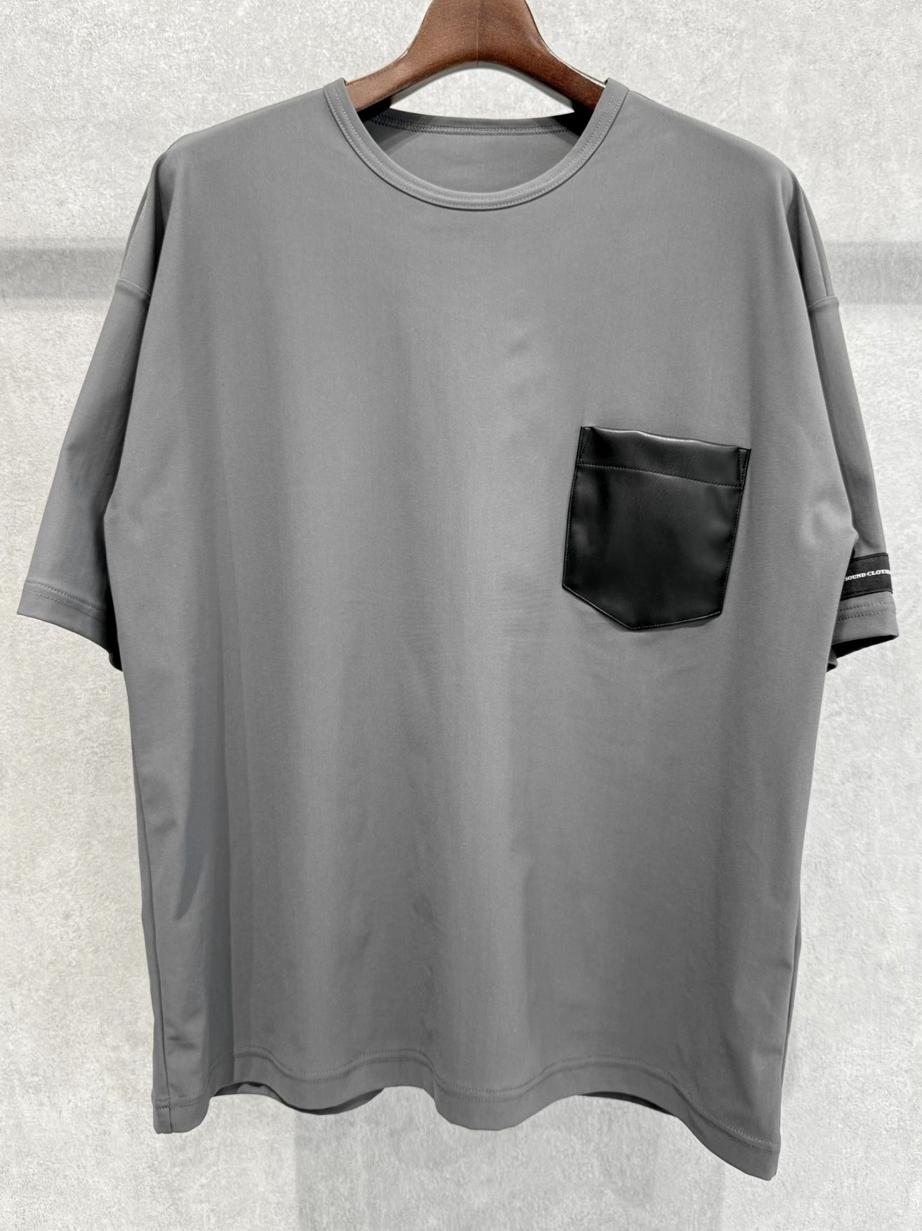 LEATHER POCKET OVER NYLON T / RC39-T-005 / レザーポケットナイロンビッグTシャツ / グレー