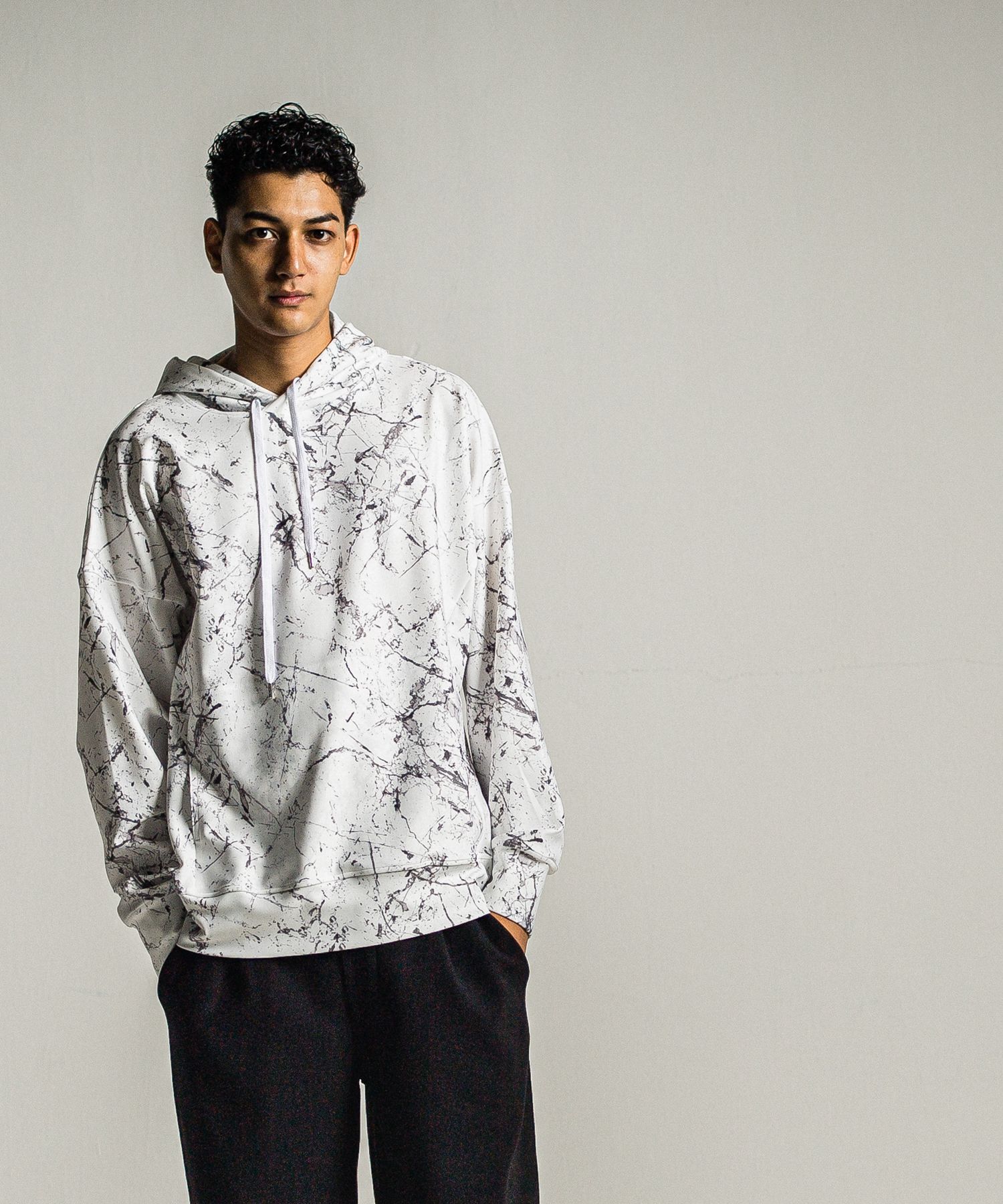 PAINT LOOSE HOODIE / RC34-C-008 / ペイント柄ルーズパーカー / グレー