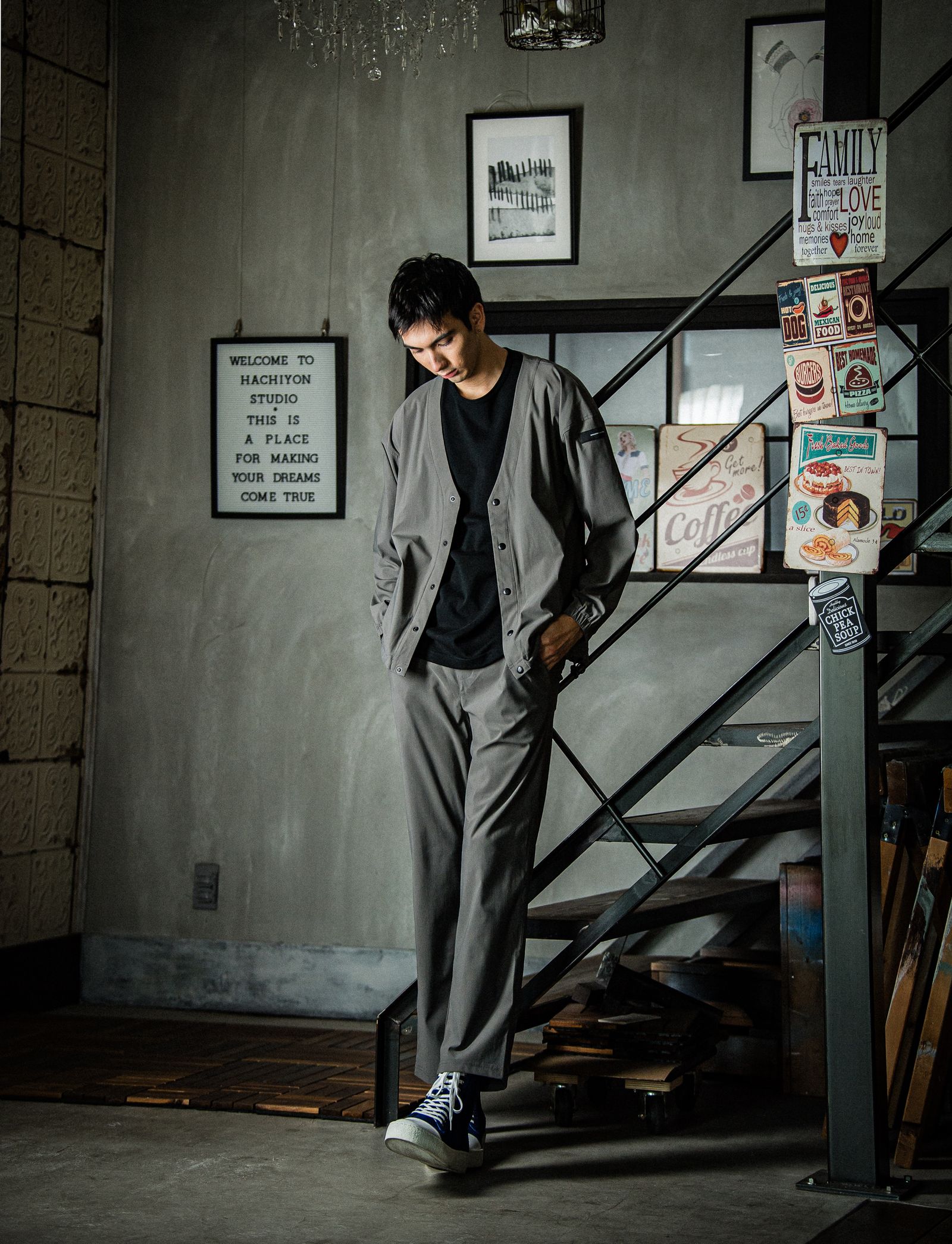 CHRIS EASY WIDE PANTS / RC31-ST-016W / ナイロンワイドパンツ / チャコール