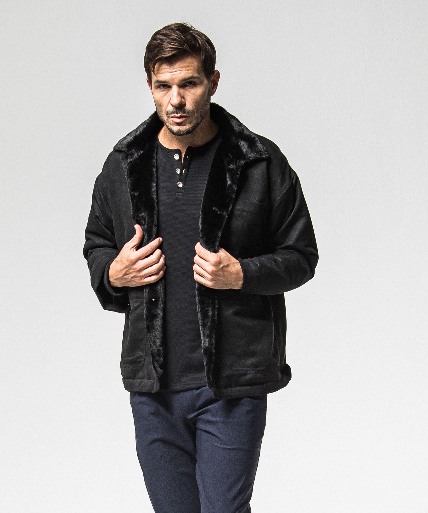 SUEDE FUR CAVER ALL / RC38-JK-003 / スエードファーカバーオール / ブラック (11月中旬入荷予定)