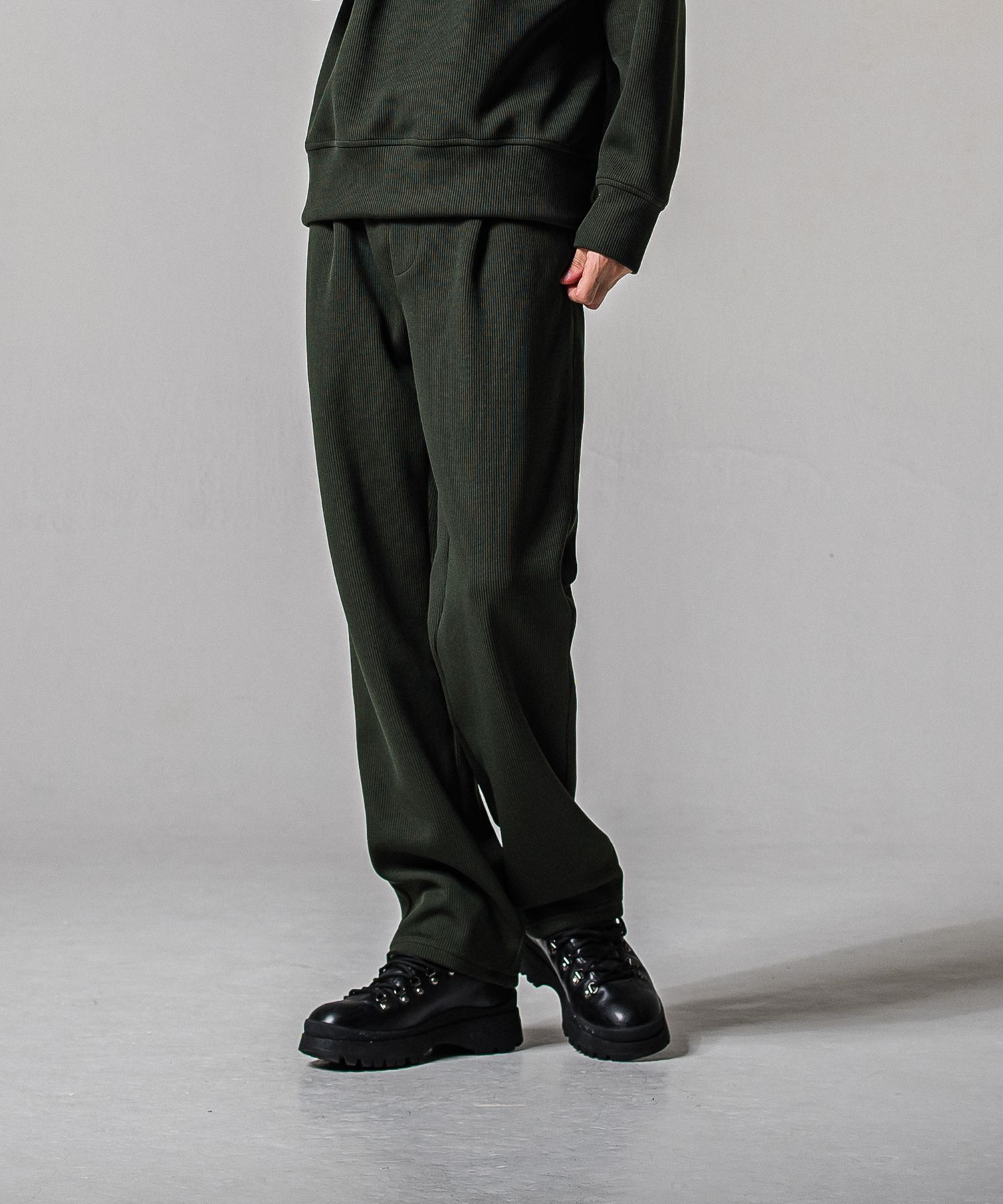 AZE WIDE TUCK PANTS / RC39-ST-016WT2 / 高機能畦編みニットワイドタックパンツ / カーキ (1月中旬入荷予定)