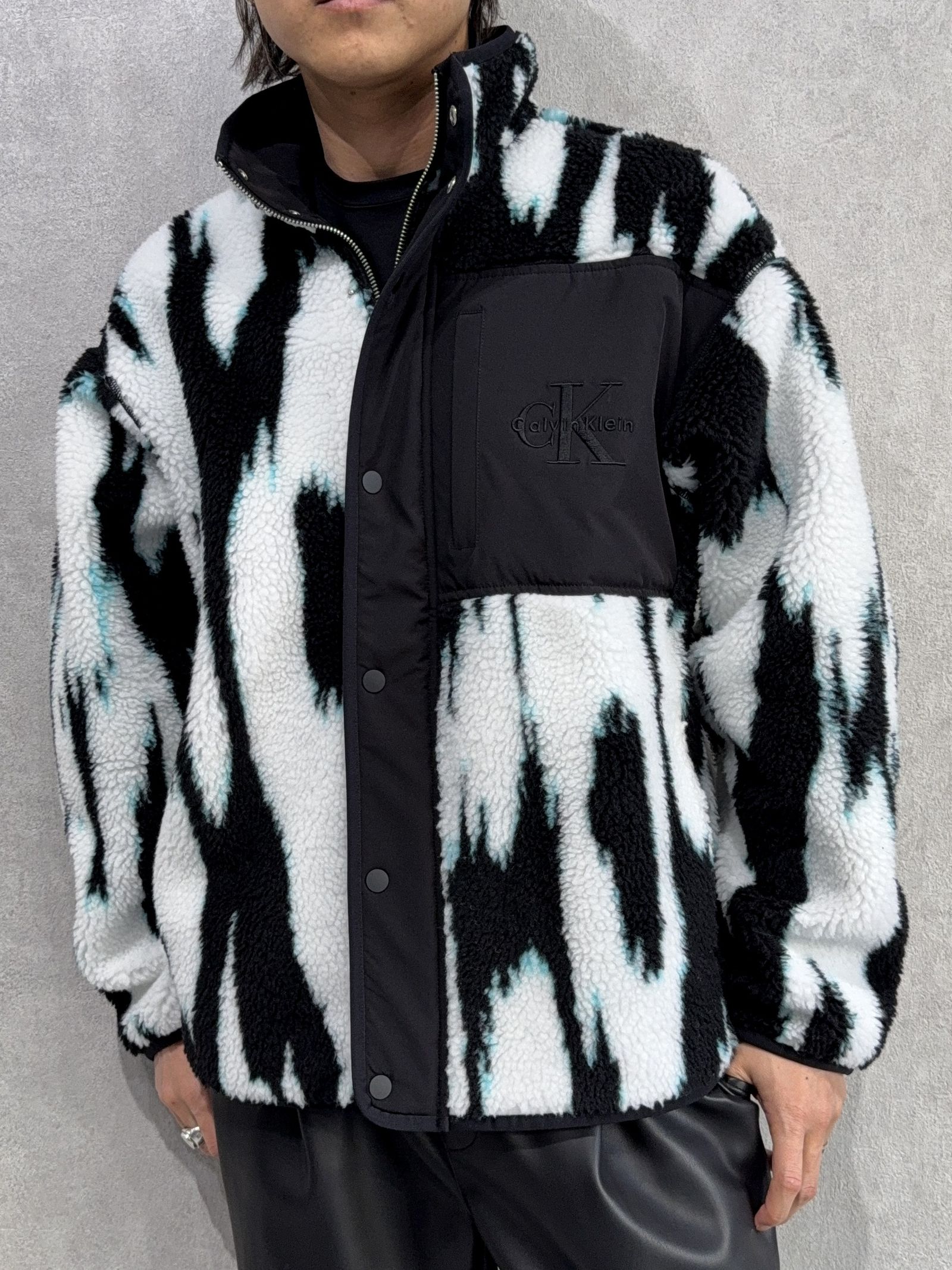 ジャカードシェルパジャケット / ボアジャケット / 4RD219G / UB1(ブラック×ホワイト×サックスブルー)