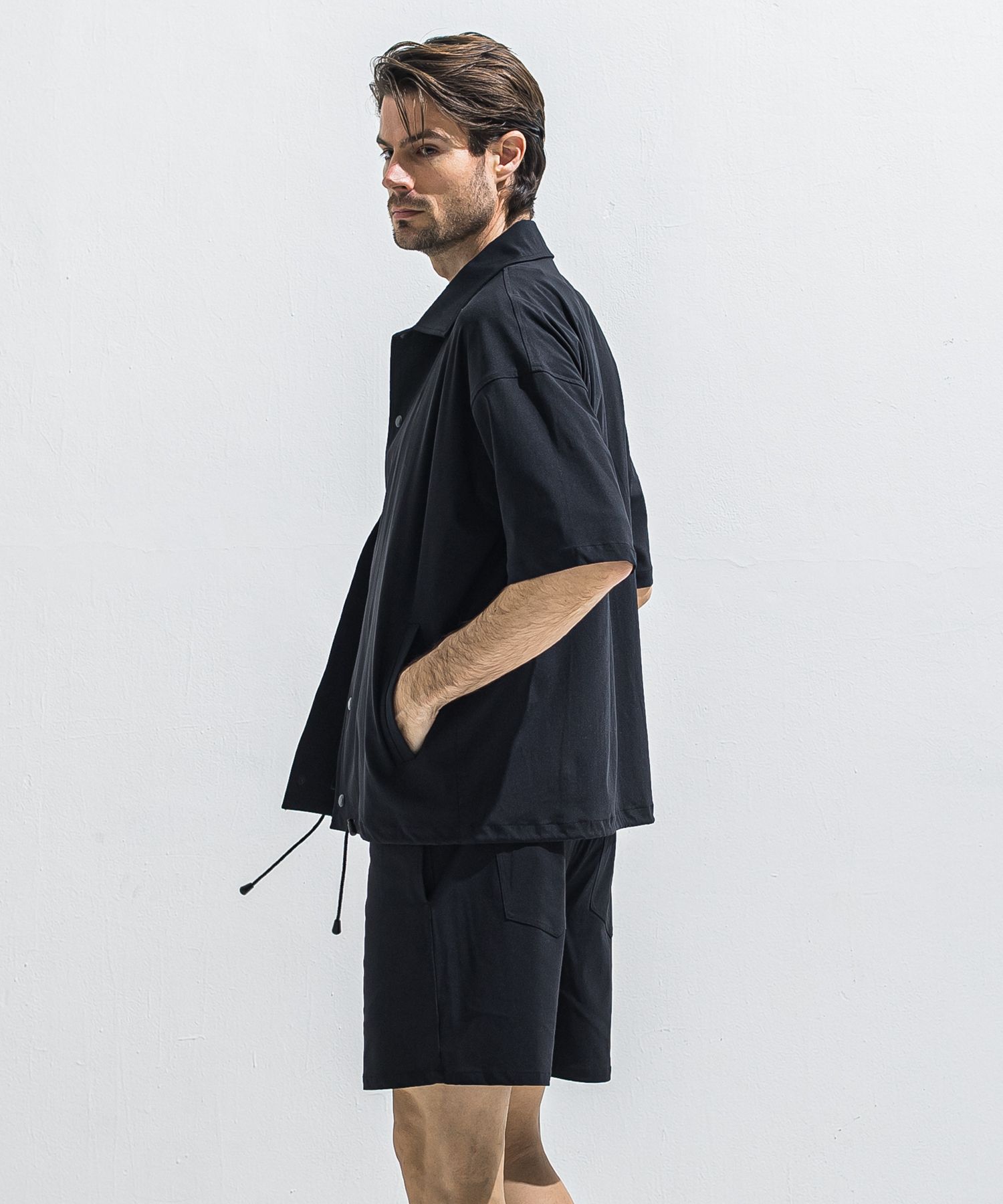 NYLON HALF COACH JACKET / RC40-C-002 / 半袖ナイロンコーチジャケット / ブラック (5月中旬入荷予定)