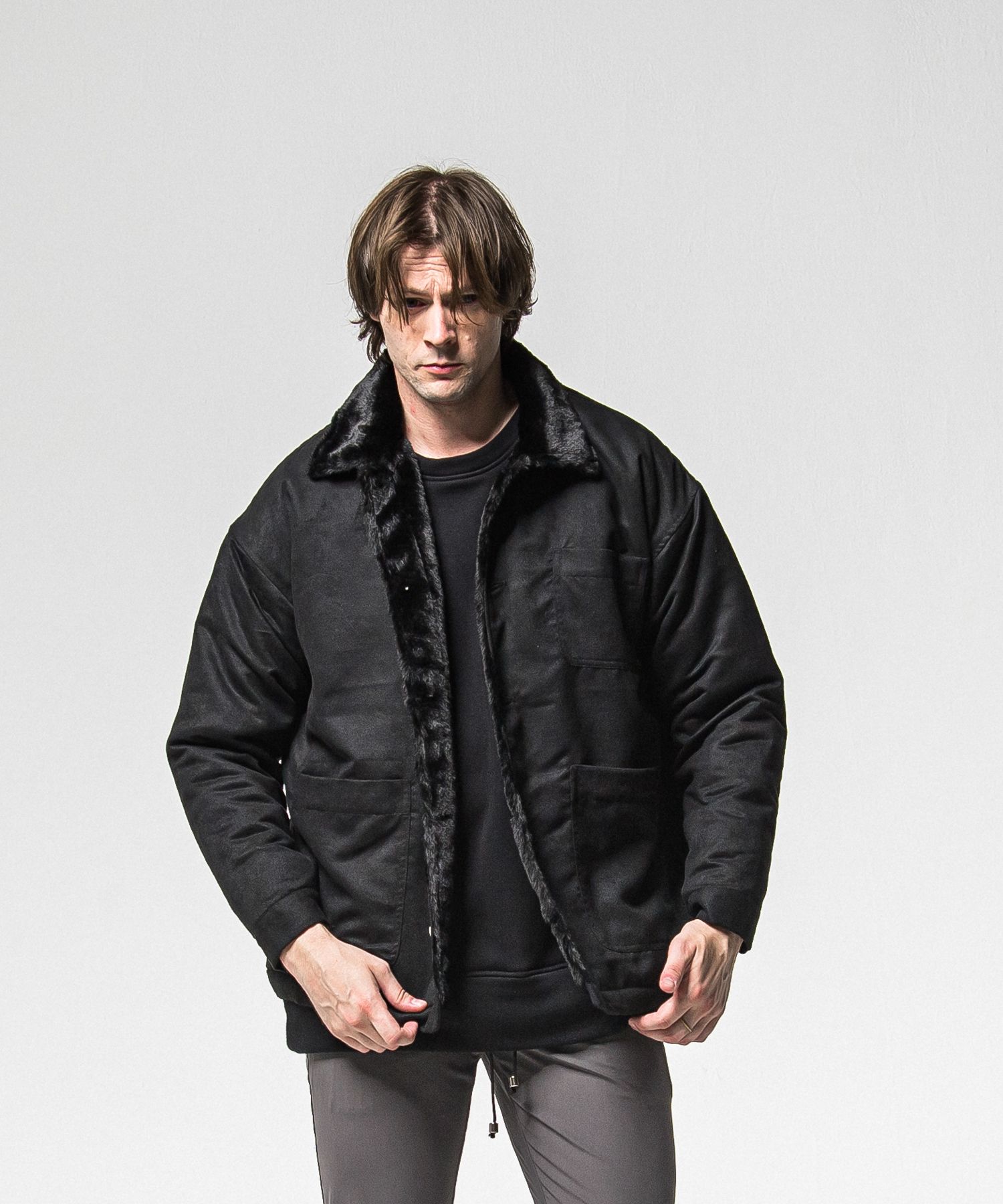 SUEDE FUR CAVER ALL / RC38-JK-003 / スエードファーカバーオール / ブラック (11月中旬入荷予定)
