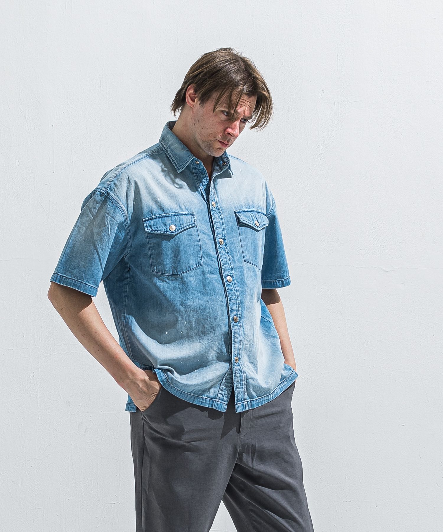 HALF DENIM SHIRTS / RC40-SH-002 / デニム半袖シャツ / ライトインディゴ (6月上旬入荷予定)
