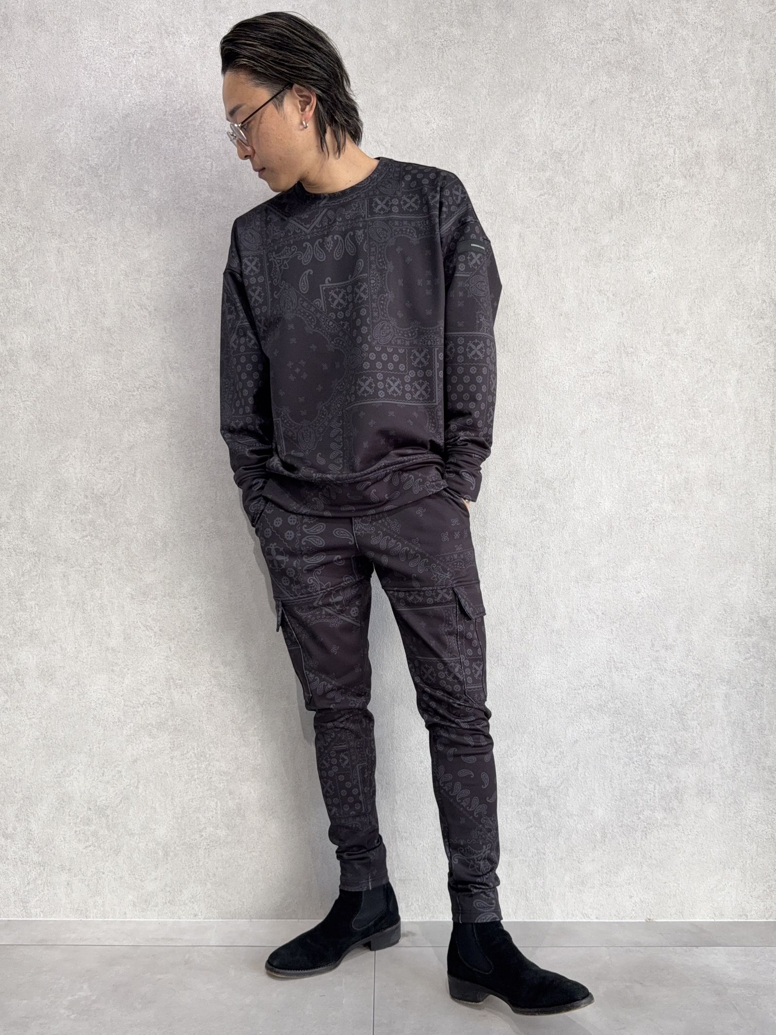 DARRELL HEAT CARGO PT / RC38-ST-010H / 裏起毛カーゴラインパンツ / ペイズリーブラック