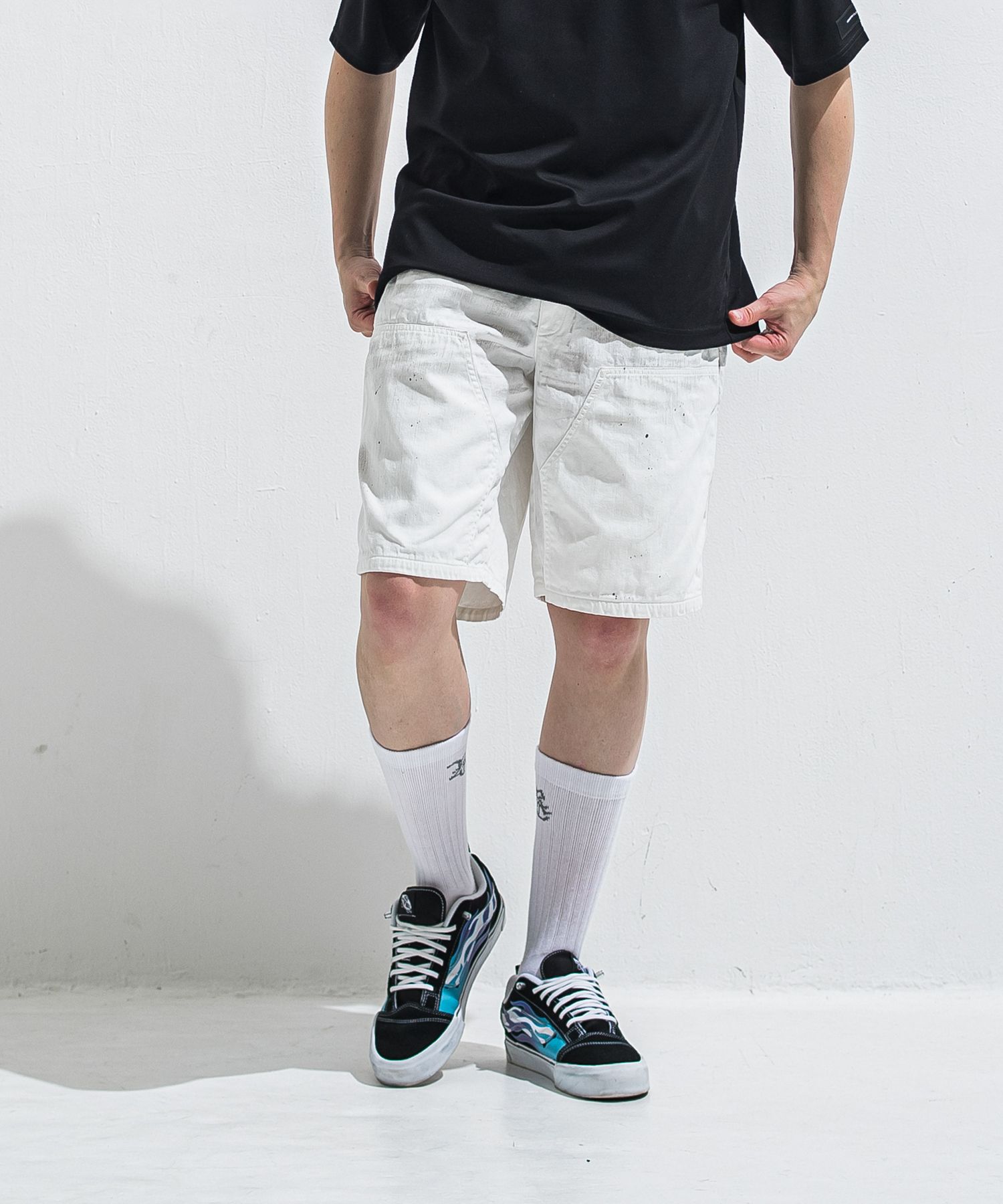 DOUBLE KNEE SHORTS / RC40-HP-007 / ダブルニーデニムハーフパンツ / ホワイト (6月上旬入荷予定)