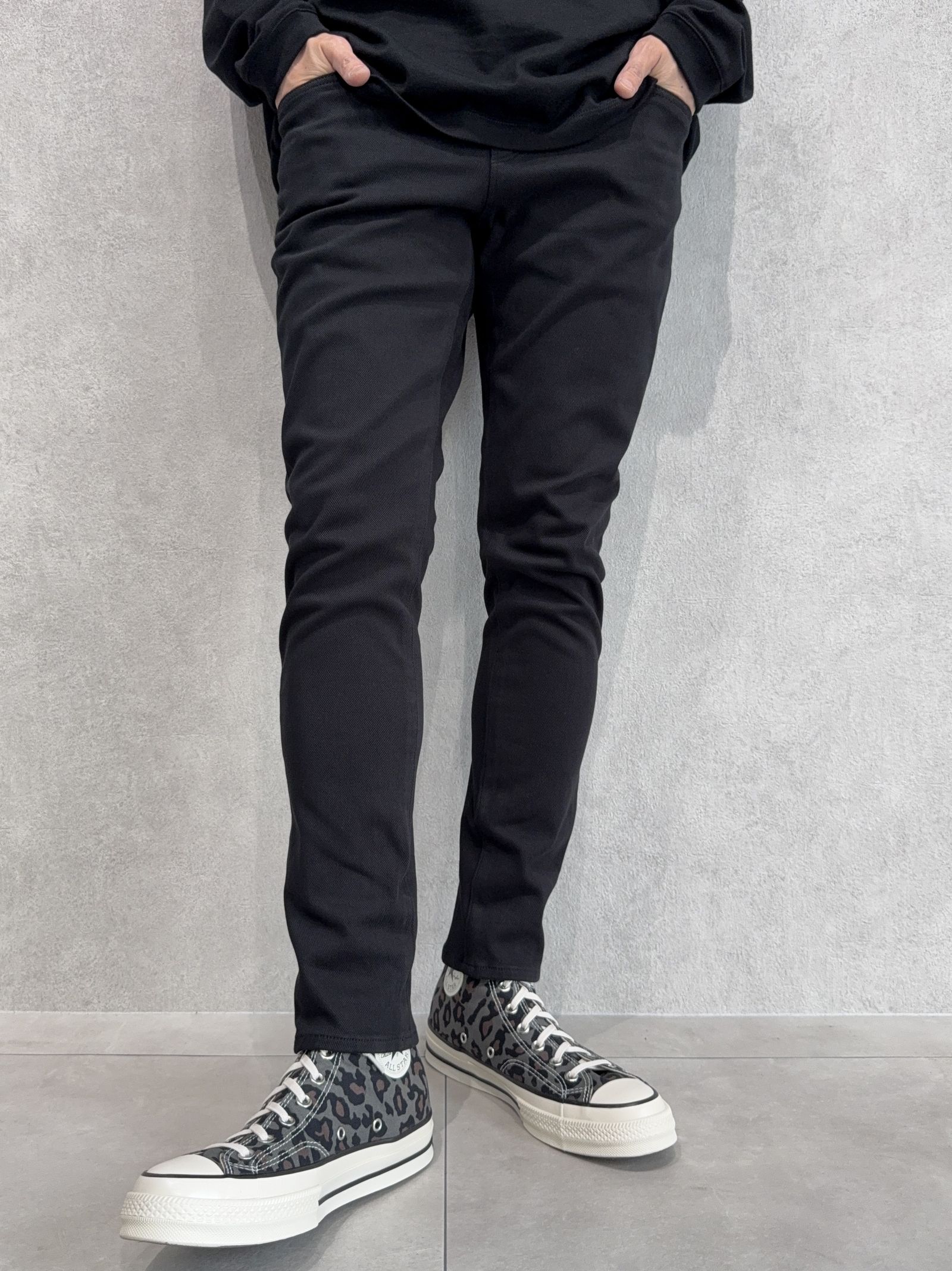 MICK DENIM JERSEY / BASIC-ST-020 / デニムジャージテーパードパンツ / ブラック