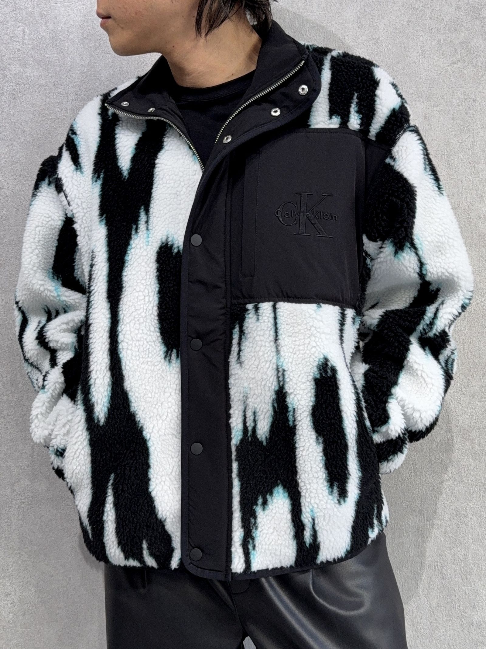 ジャカードシェルパジャケット / ボアジャケット / 4RD219G / UB1(ブラック×ホワイト×サックスブルー)