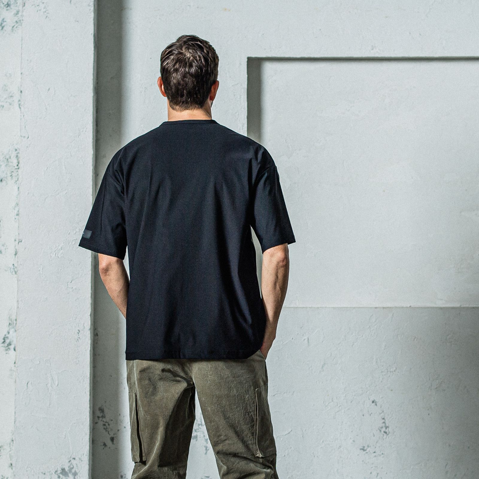 LEATHER POCKET OVER NYLON T / RC35-T-005 / レザーポケットナイロンビッグTシャツ / ブラック