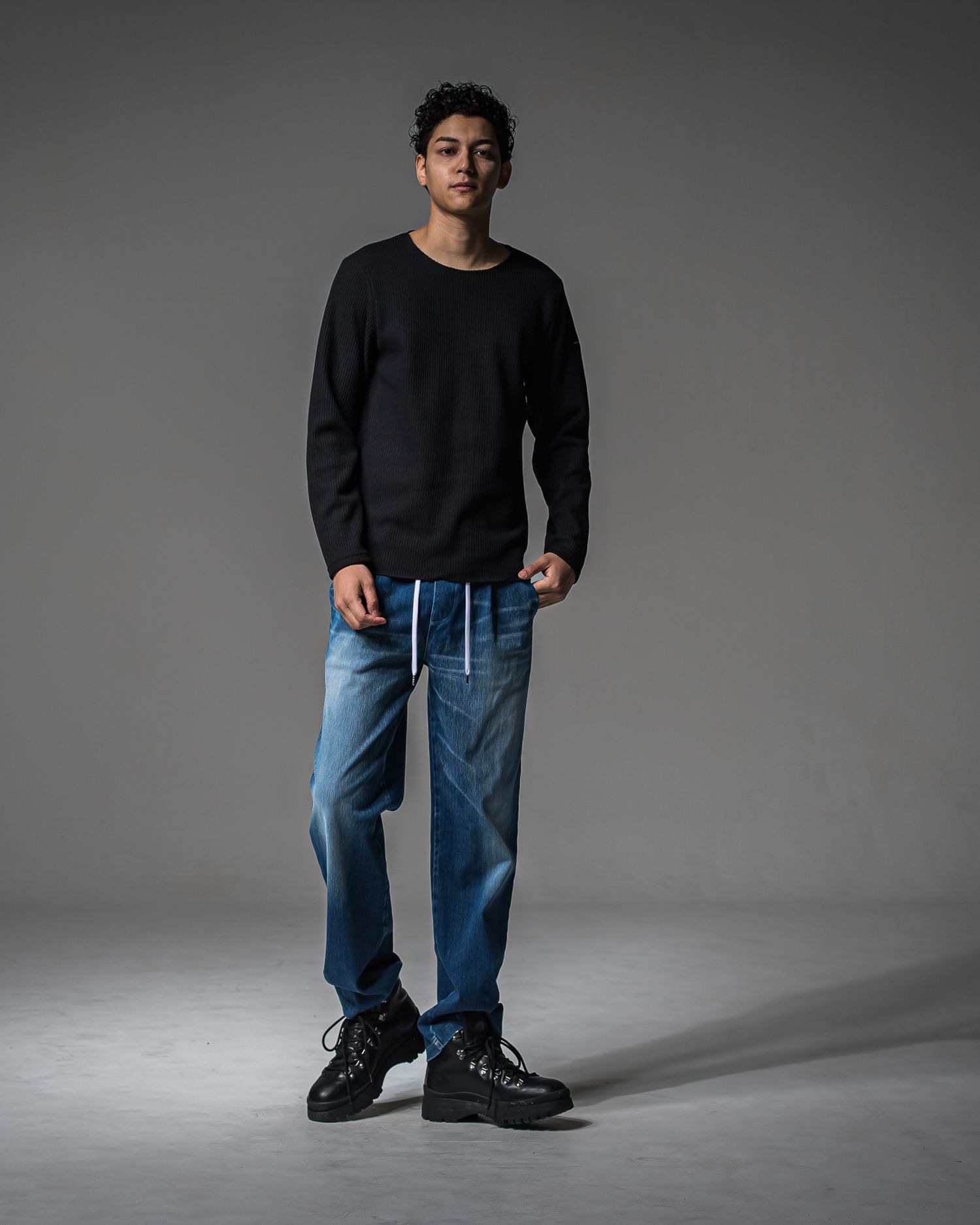 CUTOFF RAIL LONGSLEEVE / RC37-C-001 / レールカットソー / ブラック (9月中旬入荷予定)