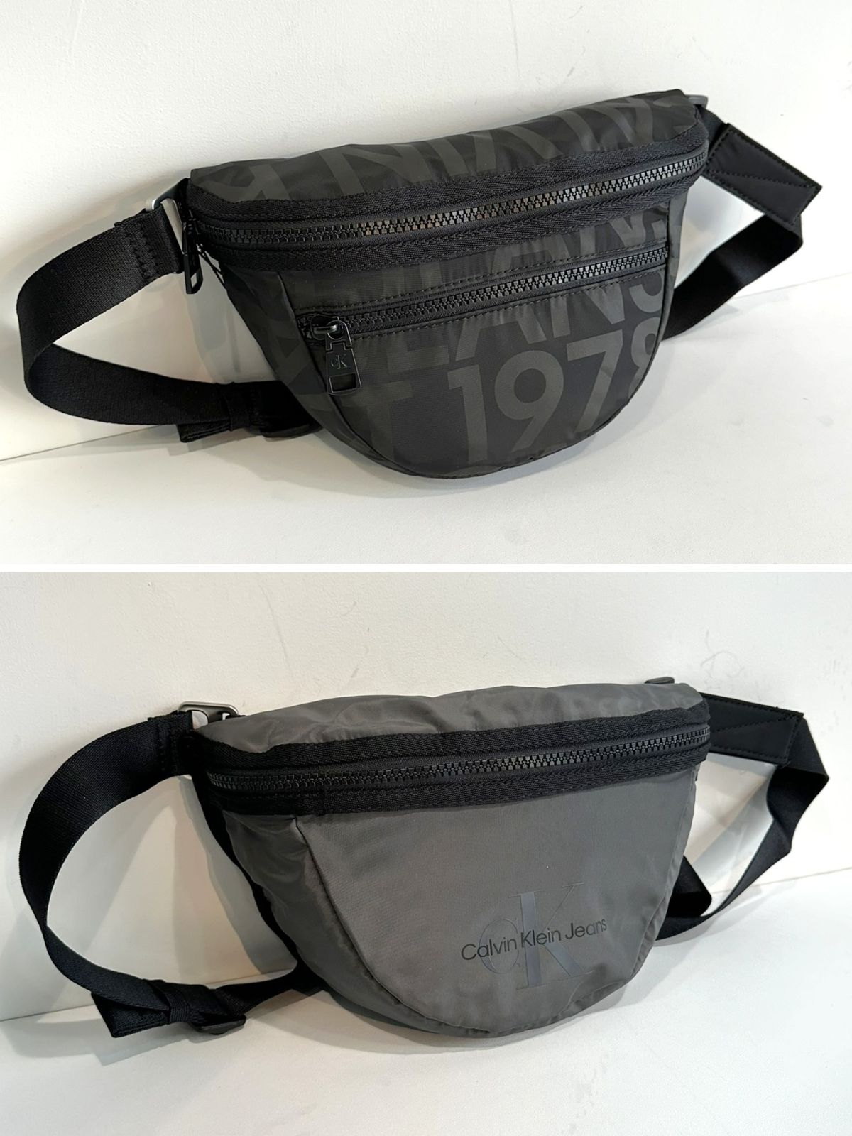 REVERSIBLE REV ZIP SADDLE BAG 28 / HH3830 / リバーシブルボディーバッグ / ブラック×グレー