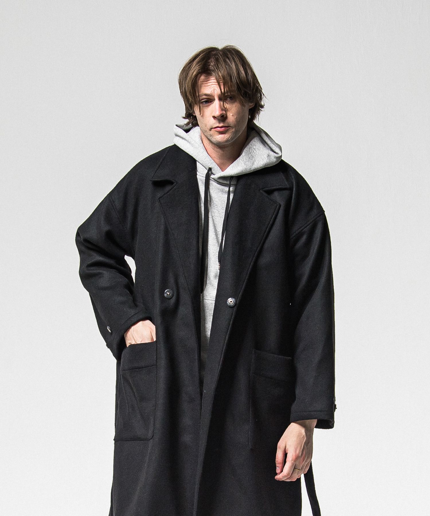 GOWN OVER COAT / RC38-JK-004 / オーバーサイズガウンコート / ブラック (11月上旬入荷予定)
