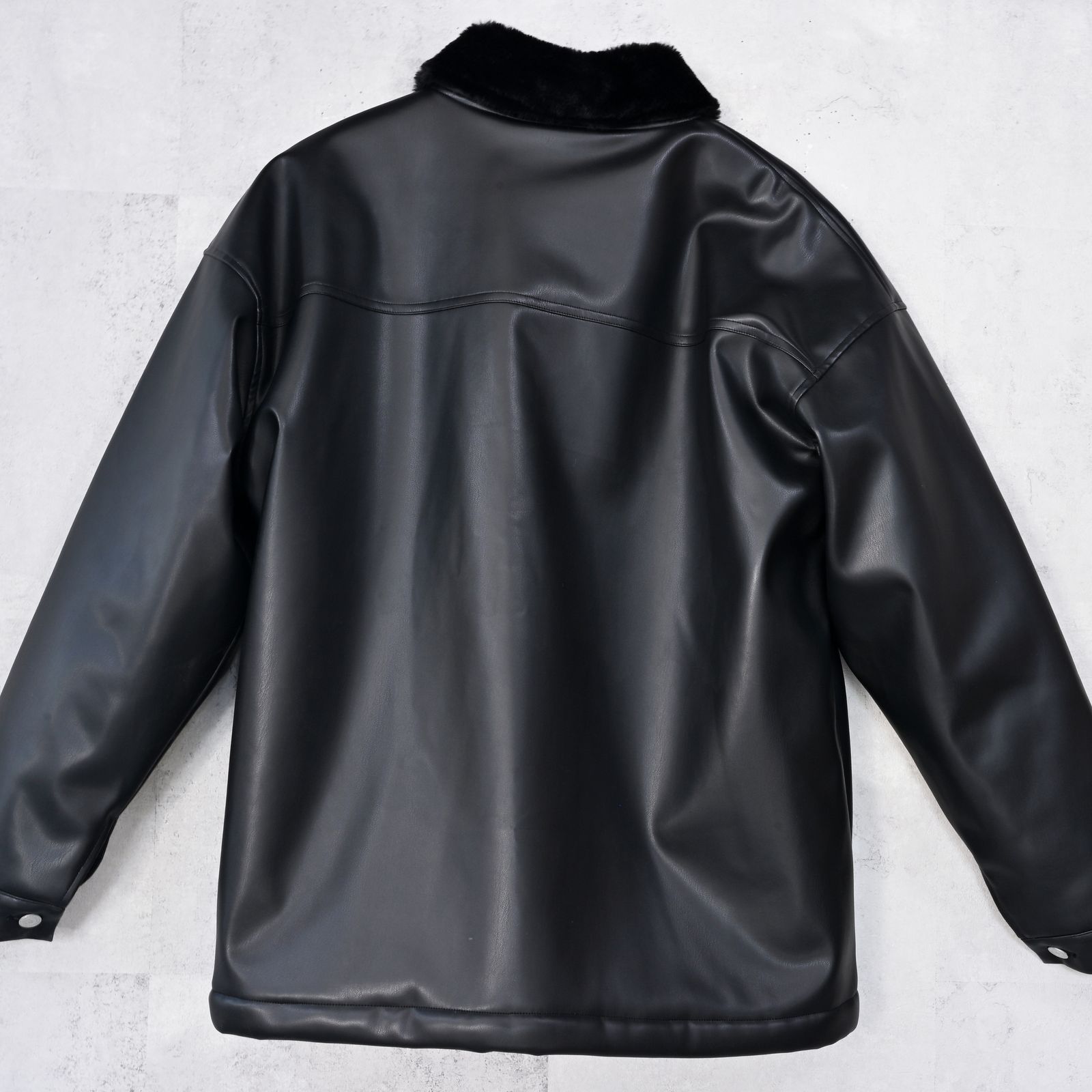 LEATHER FUR CAVER ALL / RC42-JK-002 / エコレザーファーカバーオール / ブラック (11月中旬入荷予定)