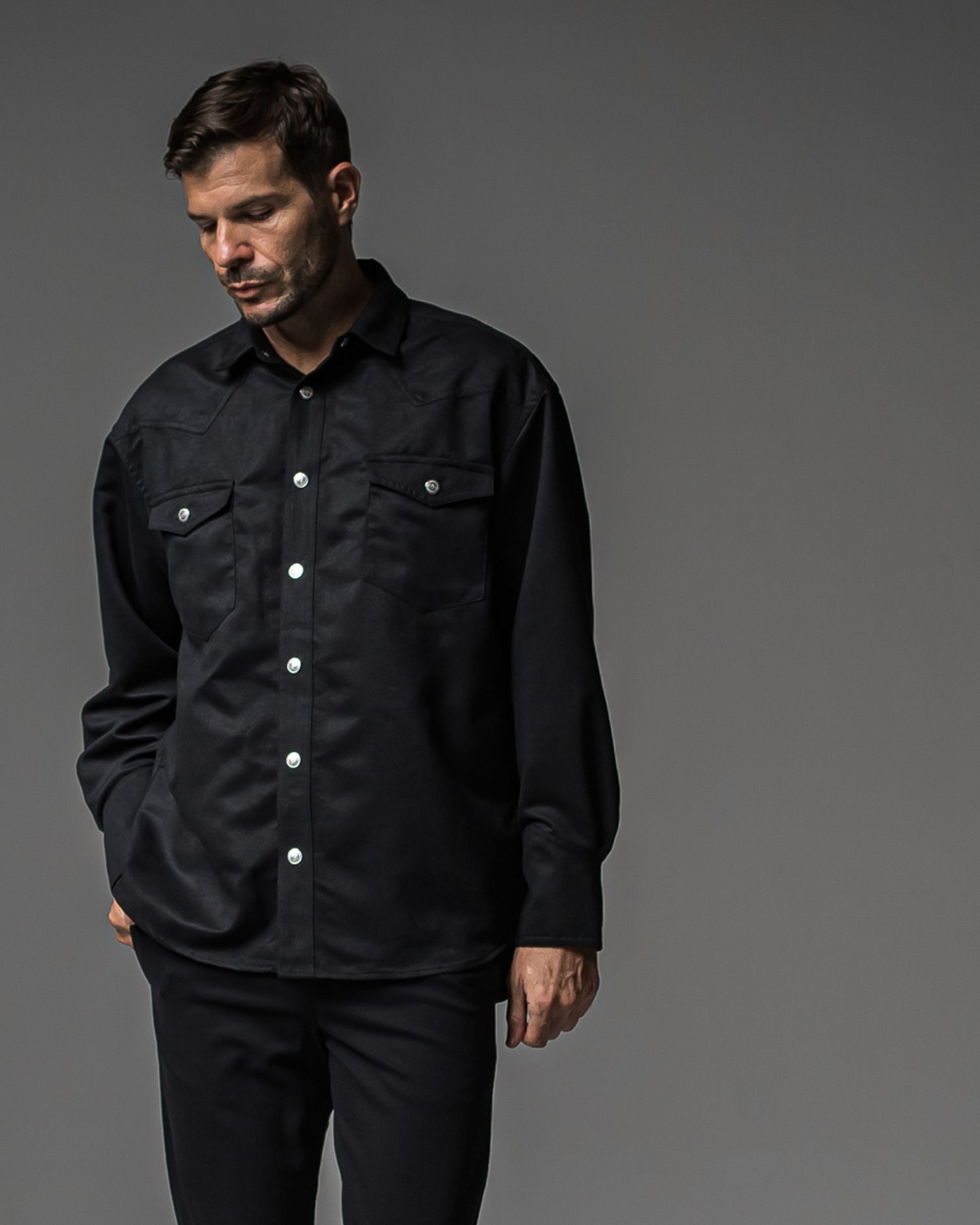 JAMES OVER SUEDE SHIRT / RC37-SH-003 / スエードエコレザーシャツ / ブラック