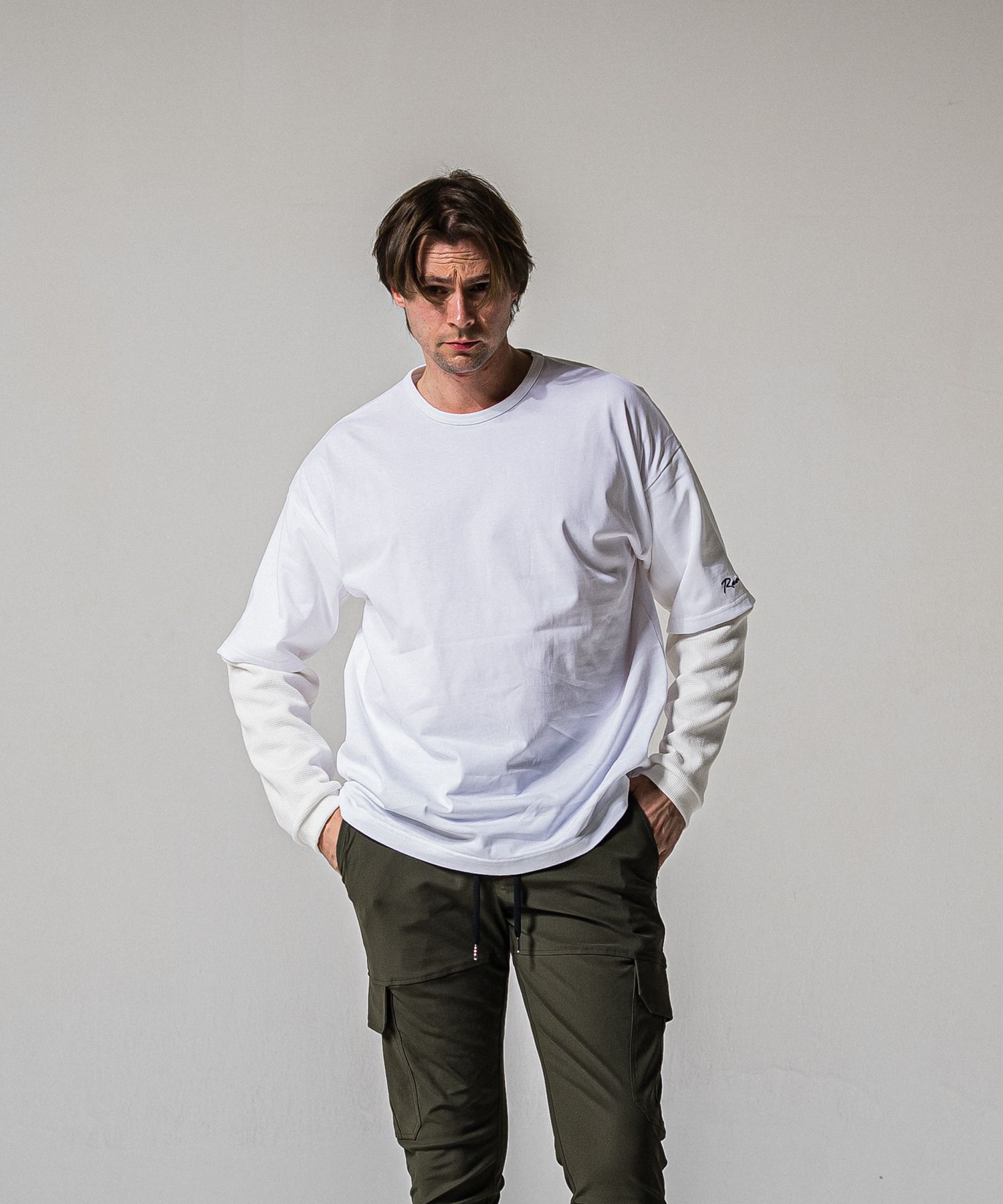 FAKE LAYERED WAFFLE LONG SLEEVE / RC39-T-007 / サーマルレイヤードロングスリーブTシャツ / ホワイト (1月下旬入荷予定)