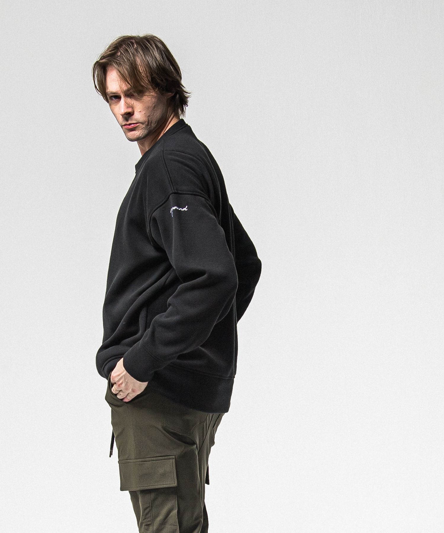 VELOURS FLEECE THERMAL LOOSE TRAINER / RC38-C-002 / 裏起毛サーマルトレーナー / ブラック (10月中旬入荷予定)