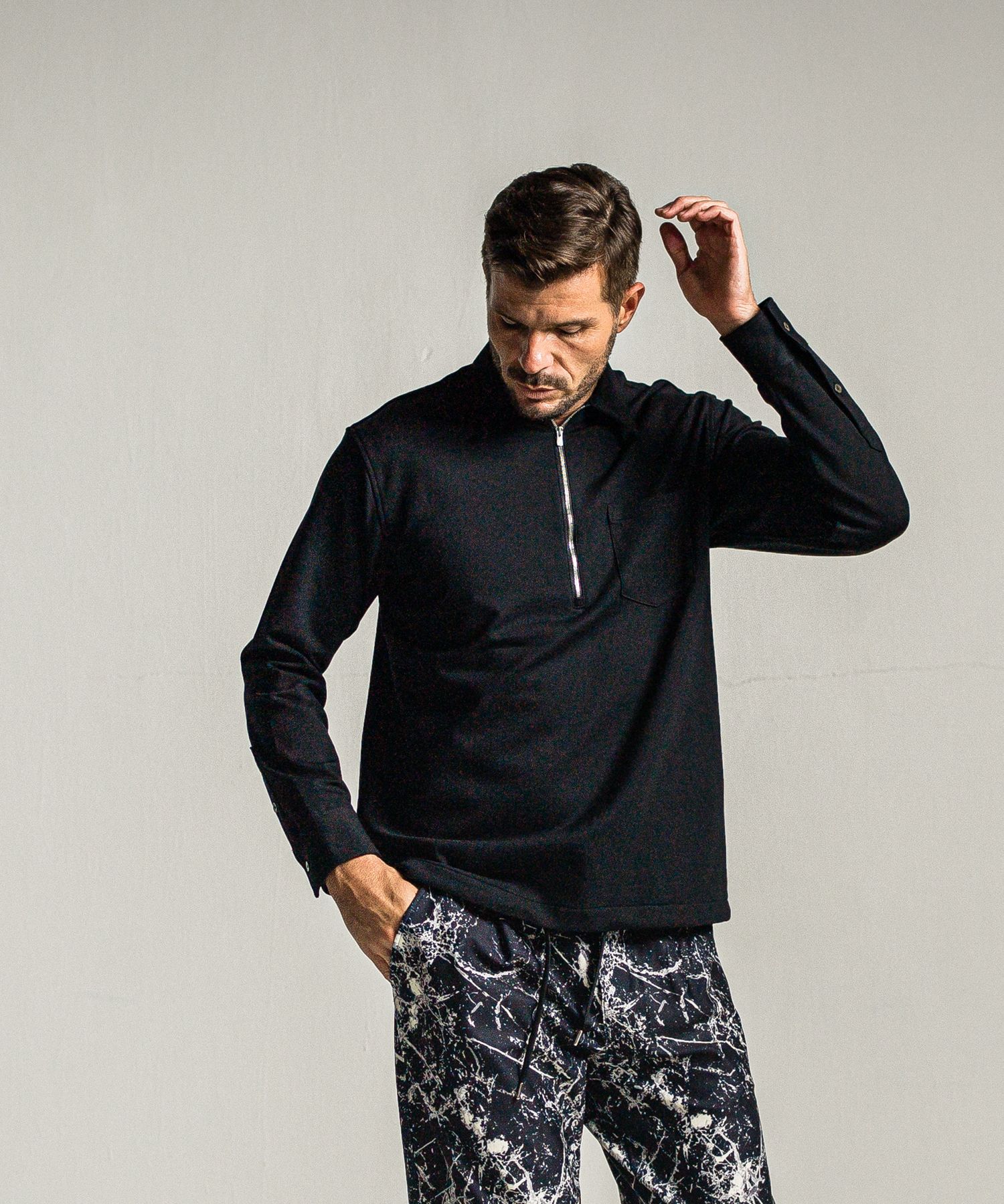 PULLOVER JERSEY SHIRT / RC34-SH-002 / 裏起毛ハーフジップシャツ / ブラック
