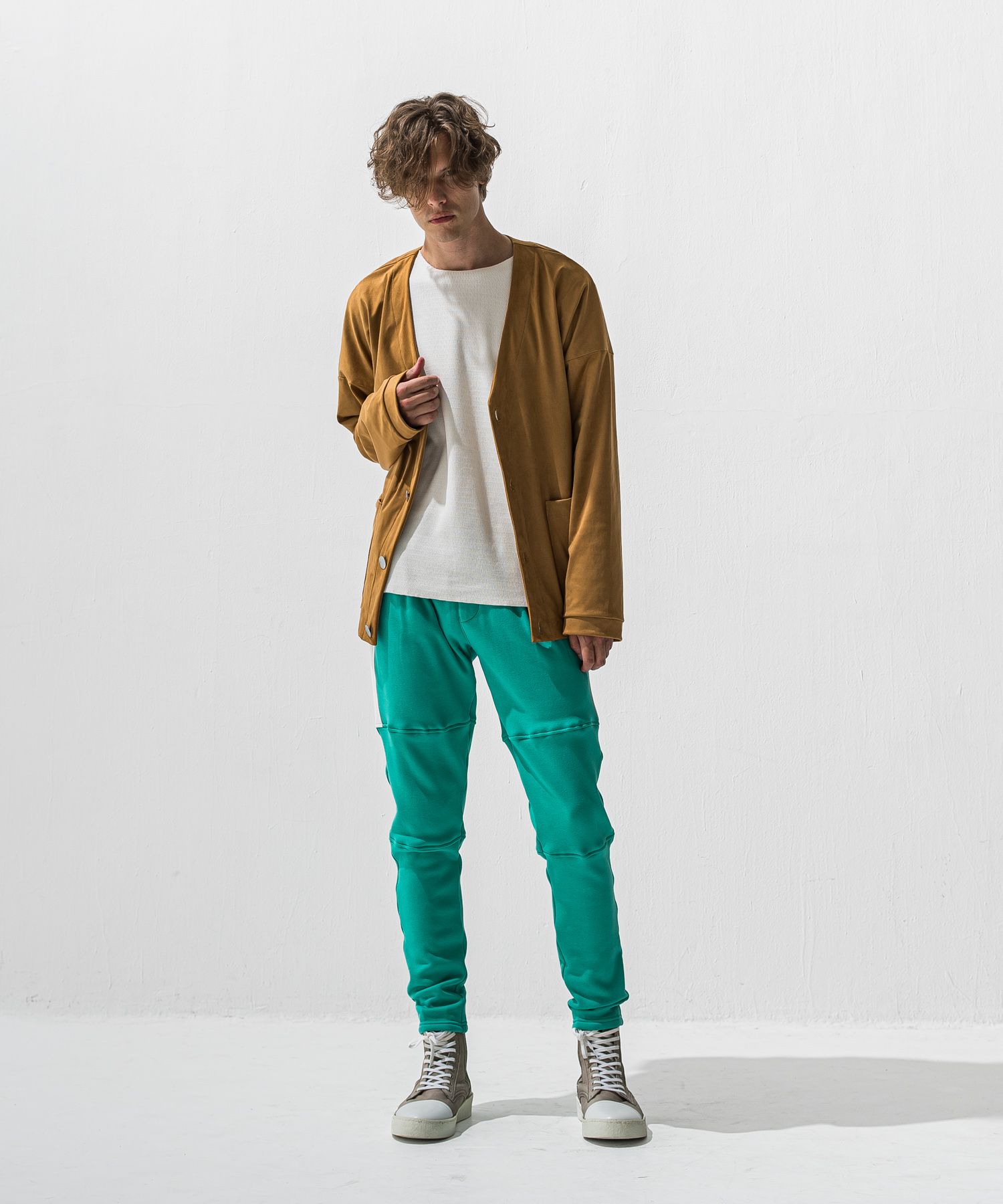 VELOURS FLEECE JT PT / RC42-ST-045 / 裏起毛切り替えラインタックパンツ / ブルーグリーン (11月中旬入荷予定)