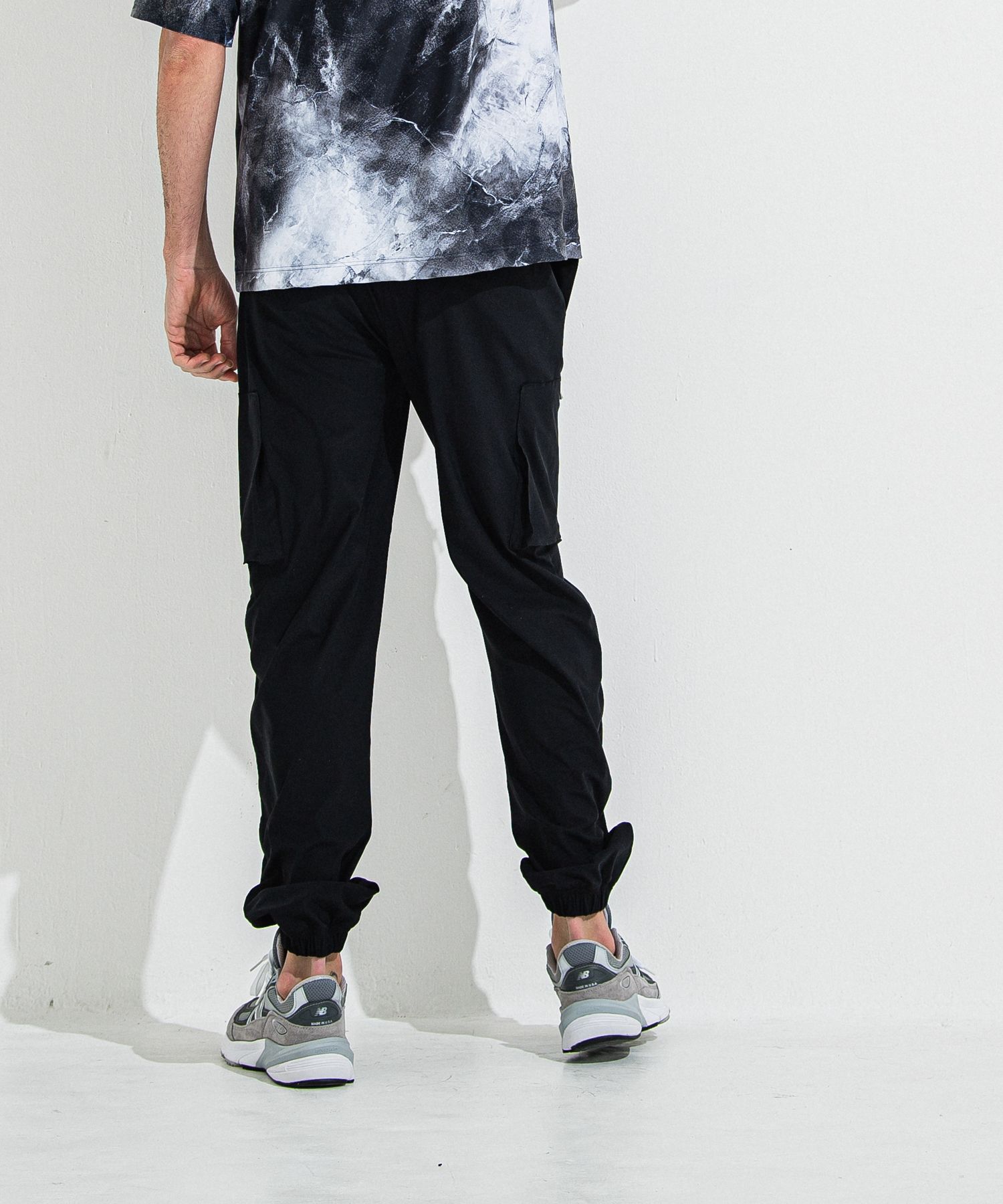 DAVID NYLON CARGO PANTS / RC36-ST-040 / ミリタリーナイロン裾ゴムカーゴパンツ / ブラック