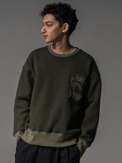 STRIPE QUILTING DROP TRAINER / RC37-C-003 / ストライプキルティングトレーナー / カーキ (9月下旬入荷予定)