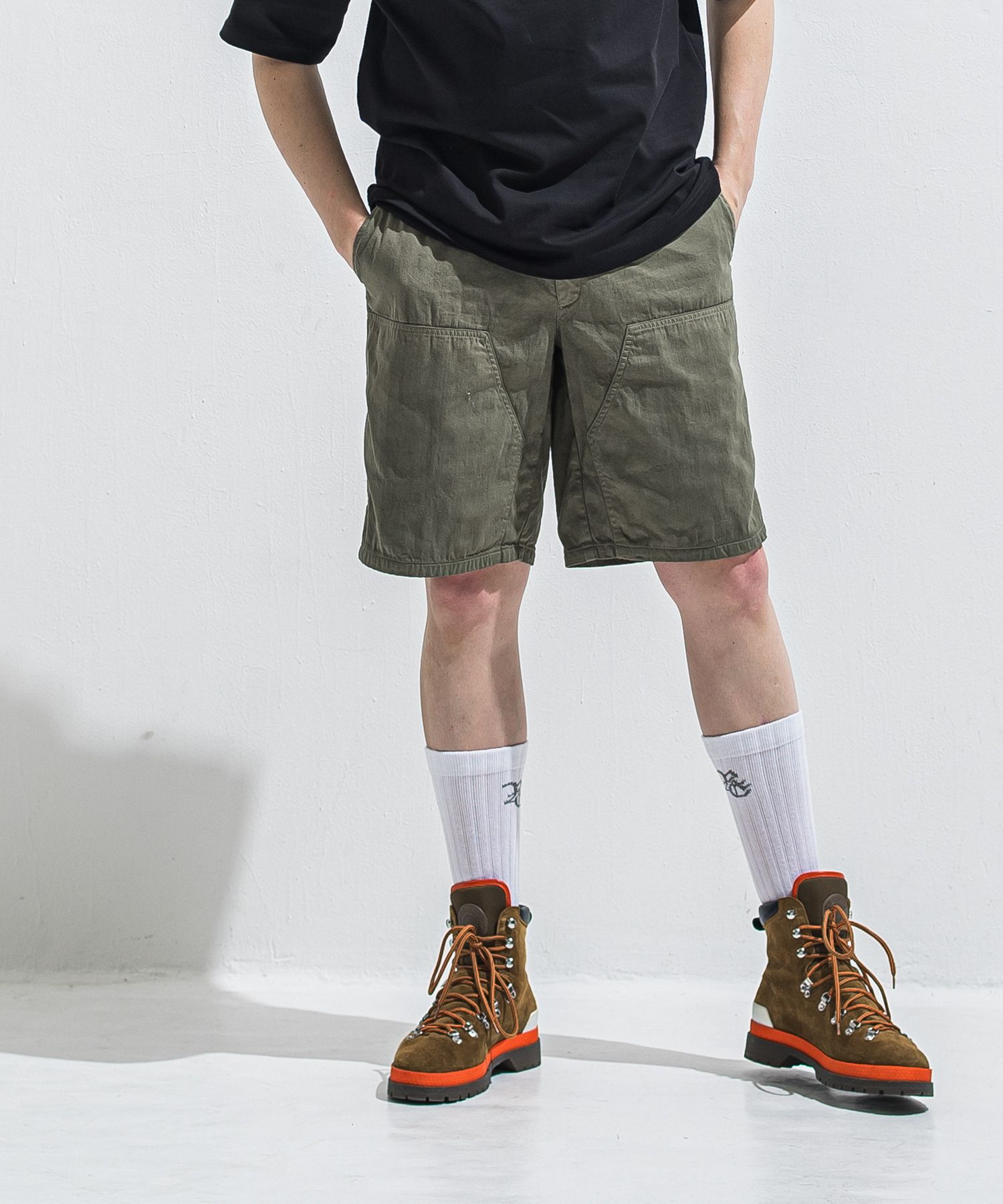 DOUBLE KNEE SHORTS / RC40-HP-007 / ダブルニーデニムハーフパンツ / カーキ (6月上旬入荷予定)