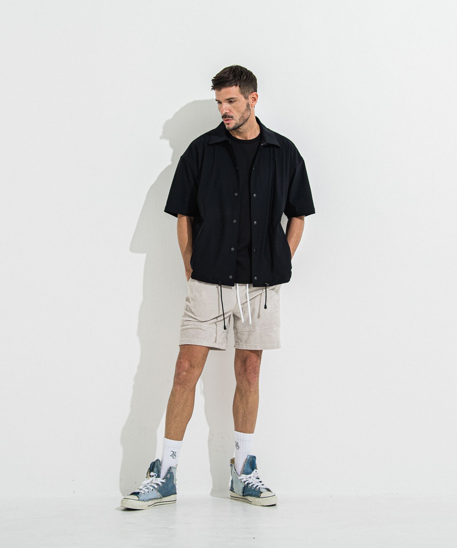 NYLON HALF COACH JACKET / RC36-C-002 / 半袖ナイロンコーチジャケット / ブラック