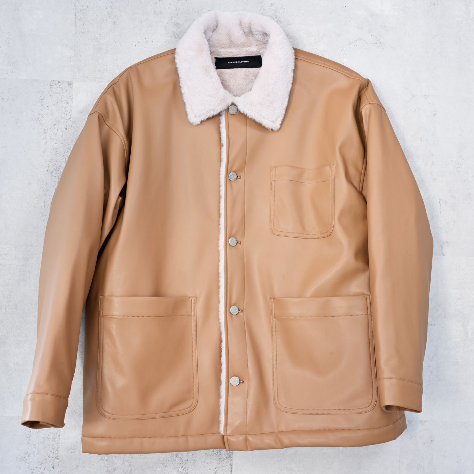 LEATHER FUR CAVER ALL / RC42-JK-002 / エコレザーファーカバーオール / ベージュ (11月中旬入荷予定)