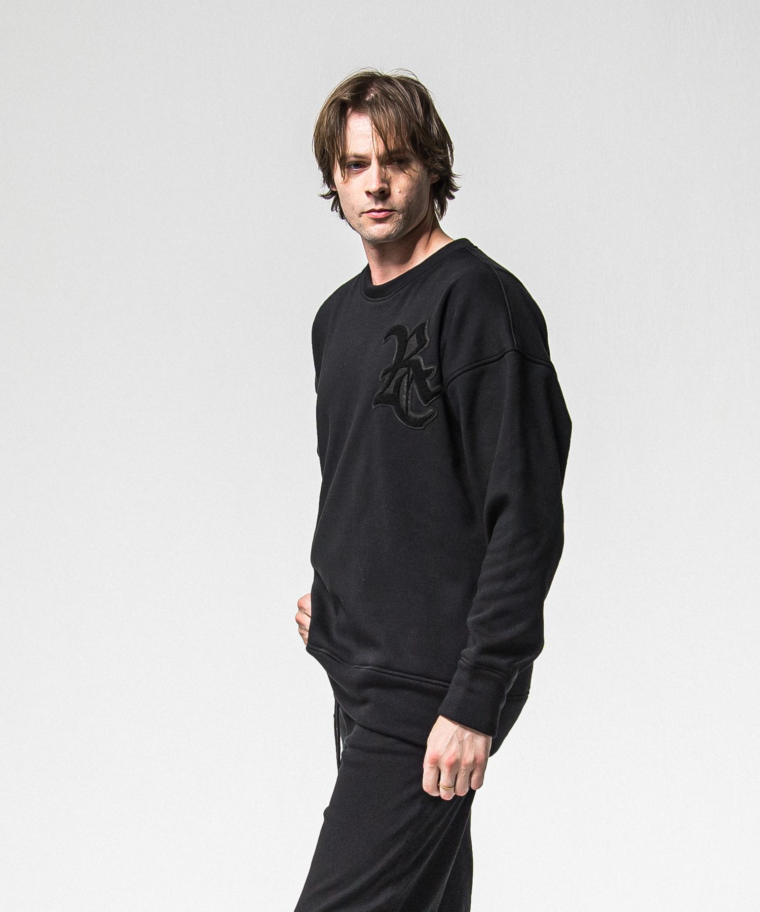 RC CHENILLE VELOURS FLEECE DROP TRAINER / RC38-C-004 / 裏起毛刺繍ワッペントレーナー / ブラック (11月上旬入荷予定)