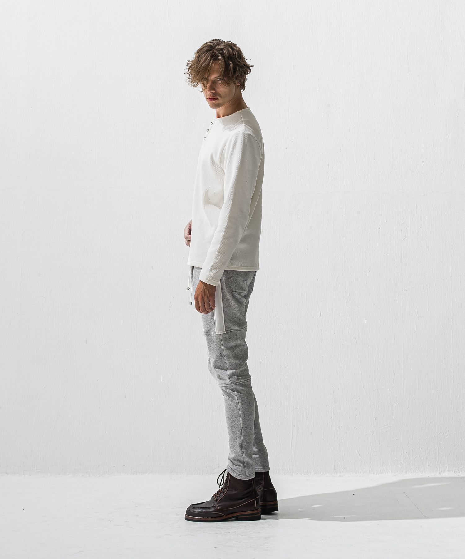 VELOURS FLEECE THERMAL HENRY / RC42-C-003 / 裏起毛サーマルヘンリーネックロングTシャツ / ホワイト (10月下旬入荷予定)