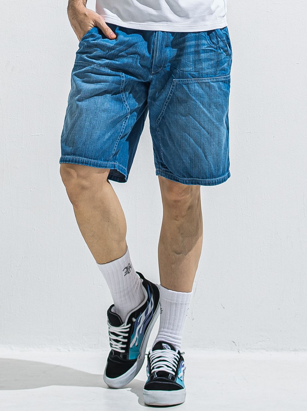 DOUBLE KNEE SHORTS / RC40-HP-007 / ダブルニーデニムハーフパンツ / インディゴユーズド (6月上旬入荷予定)