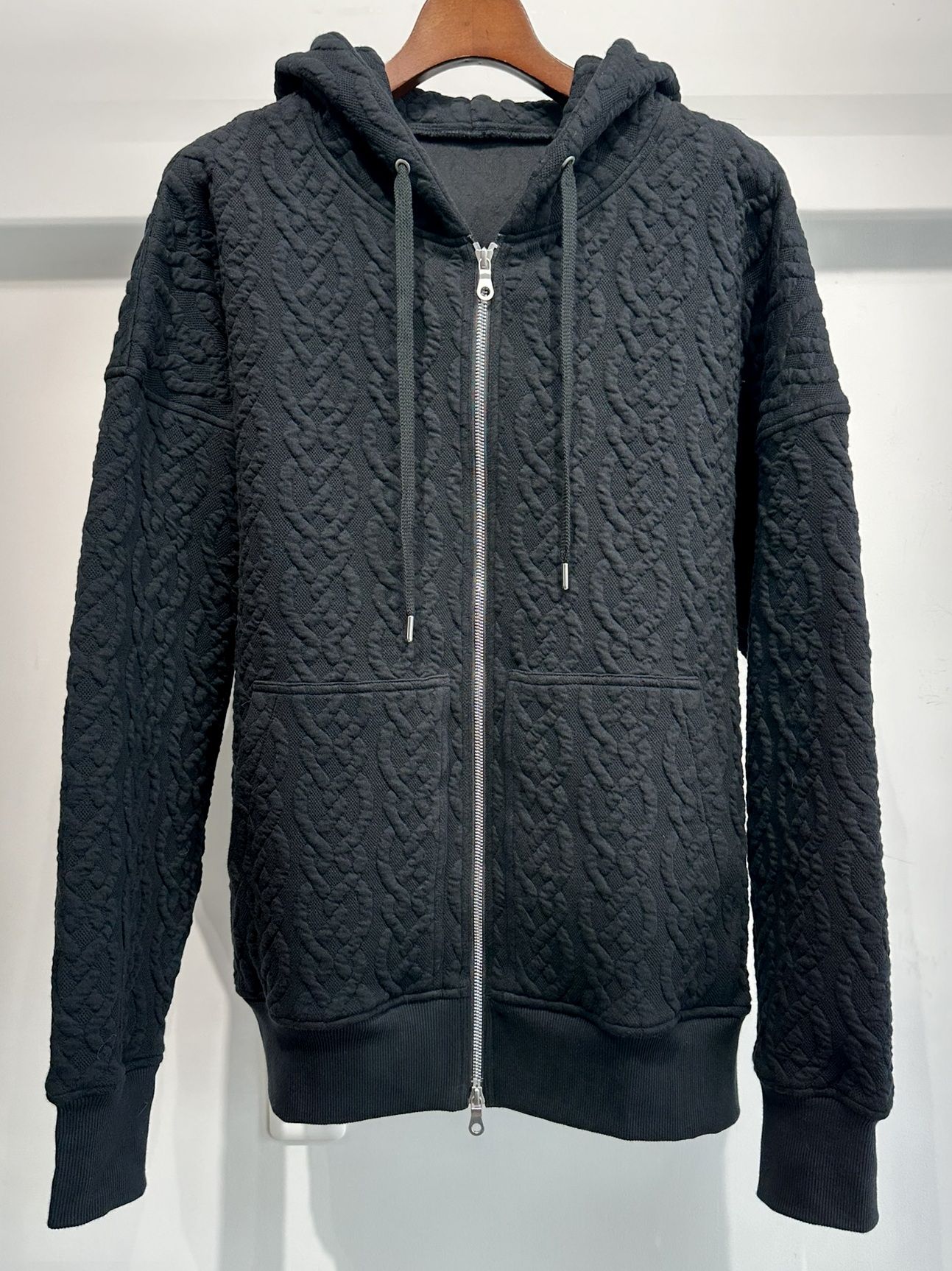CABLE DROP ZIP HOODIE / RC33-C-004 / ケーブルジップパーカー / ブラック