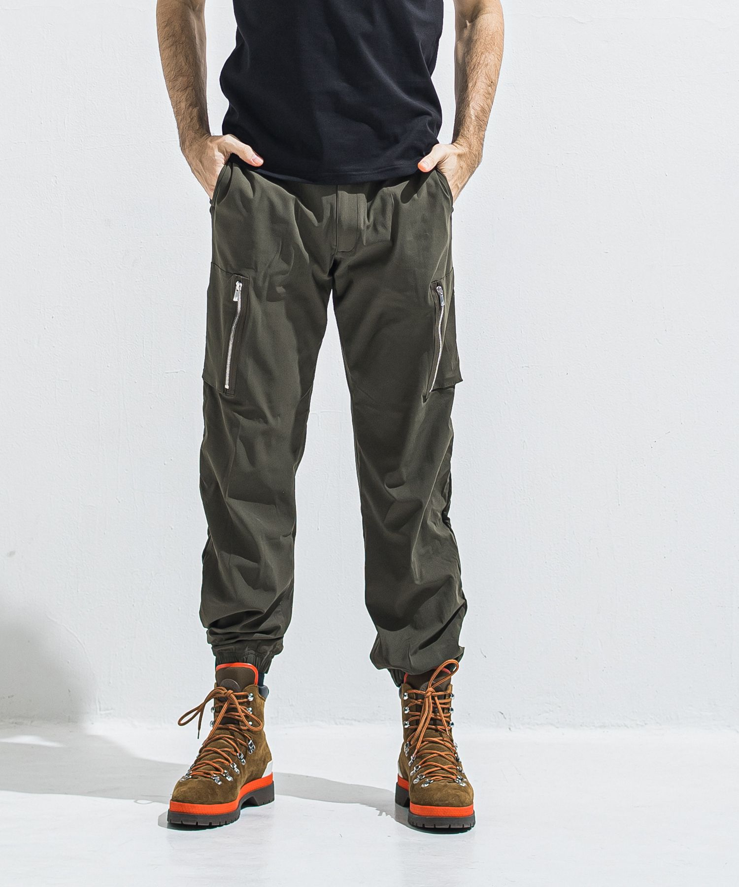 DAVID NYLON CARGO PANTS / RC40-ST-040 / ミリタリーナイロン裾ゴムカーゴパンツ / カーキ (6月中旬入荷予定)