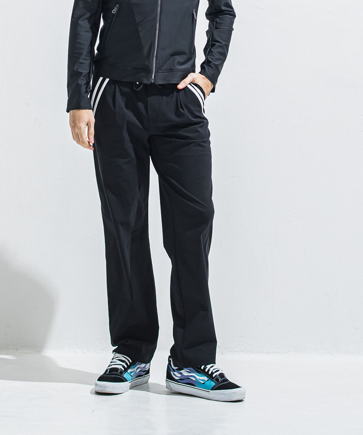 EDGE NYLON SEMI WIDE PT / RC40-ST-014WT / エッジナイロンセミワイドラインパンツ / ブラック×ホワイト (4月下旬入荷予定)