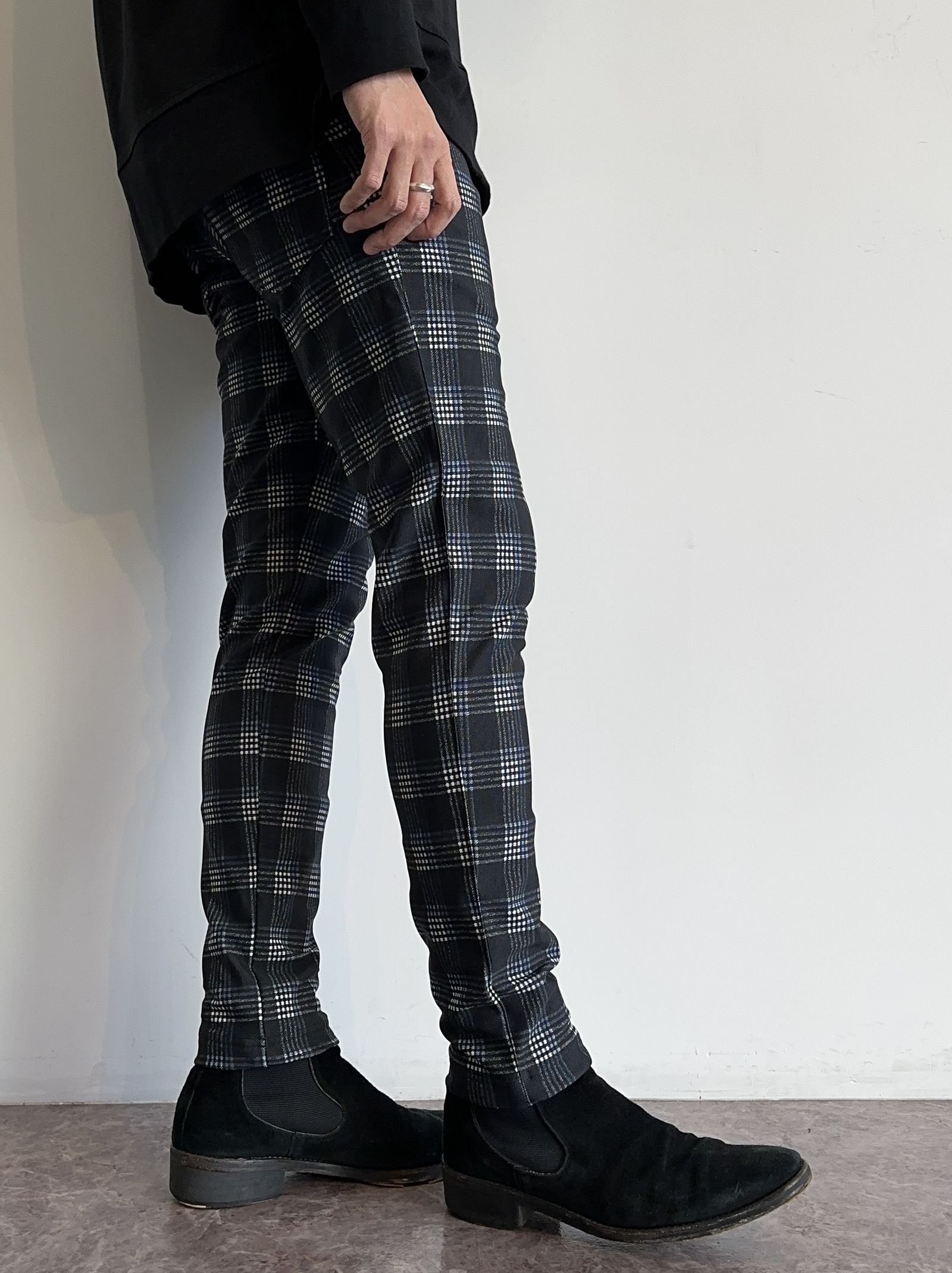 CHRIS EASY HEAT PANTS / RC30-ST-016H / 裏起毛イージーパンツ / ブラック×ブルーチェック