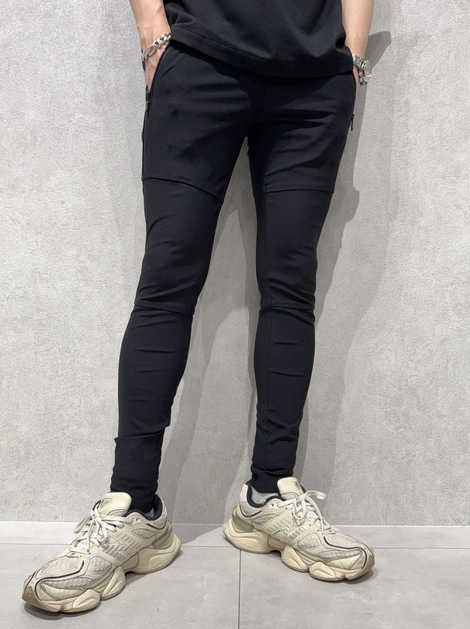 JOHNSON LINE NYLON PT / BASIC-ST-009 / ジョンソンナイロンラインパンツ / ブラック×レザーブラック