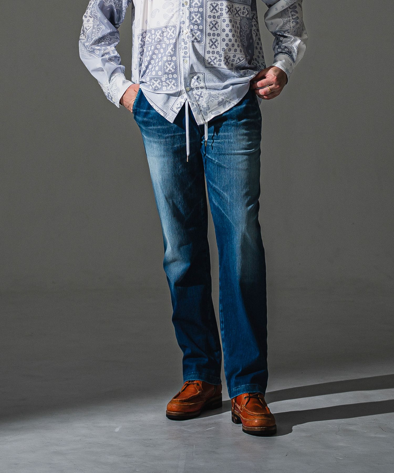 DENIM JERSEY WIDE PT / RC41-ST-016WTD / ライトオンスデニムジャージセミワイドパンツ / ダークインディゴ (8月中旬入荷予定)