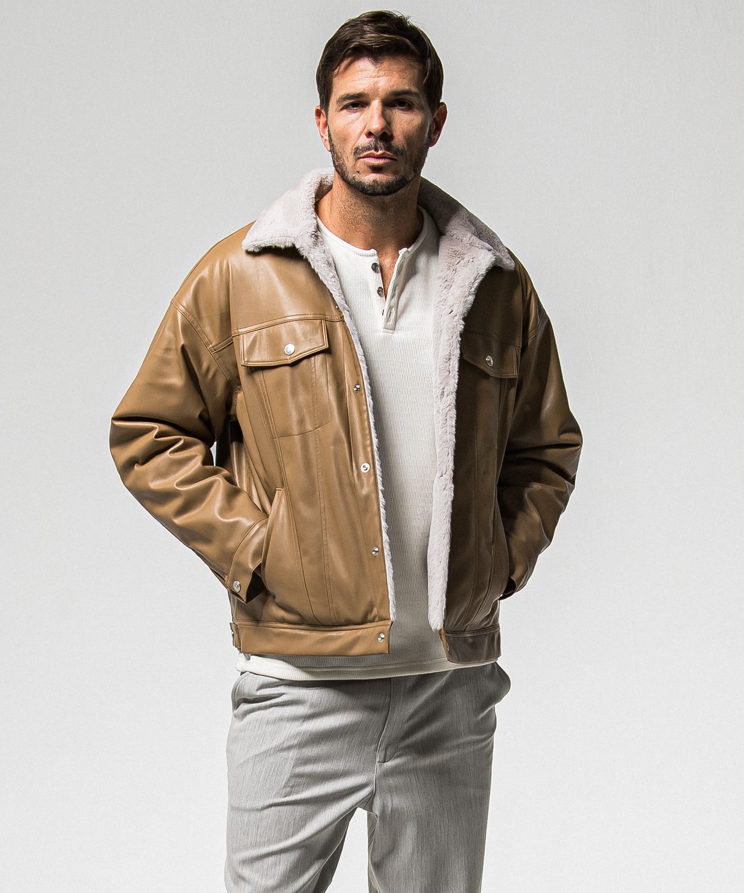 LEATHER FUR OVER G / RC38-JK-002 / レザーファーGジャン / キャメル (11月中旬入荷予定)